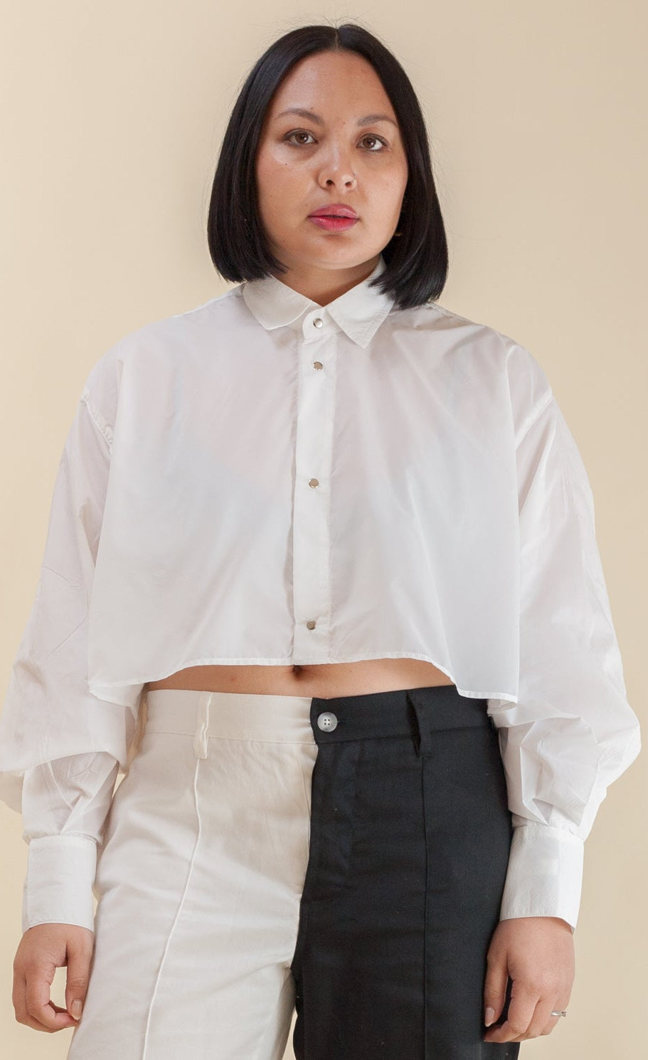 Cropped Shirt (White Pleated Chiffon)