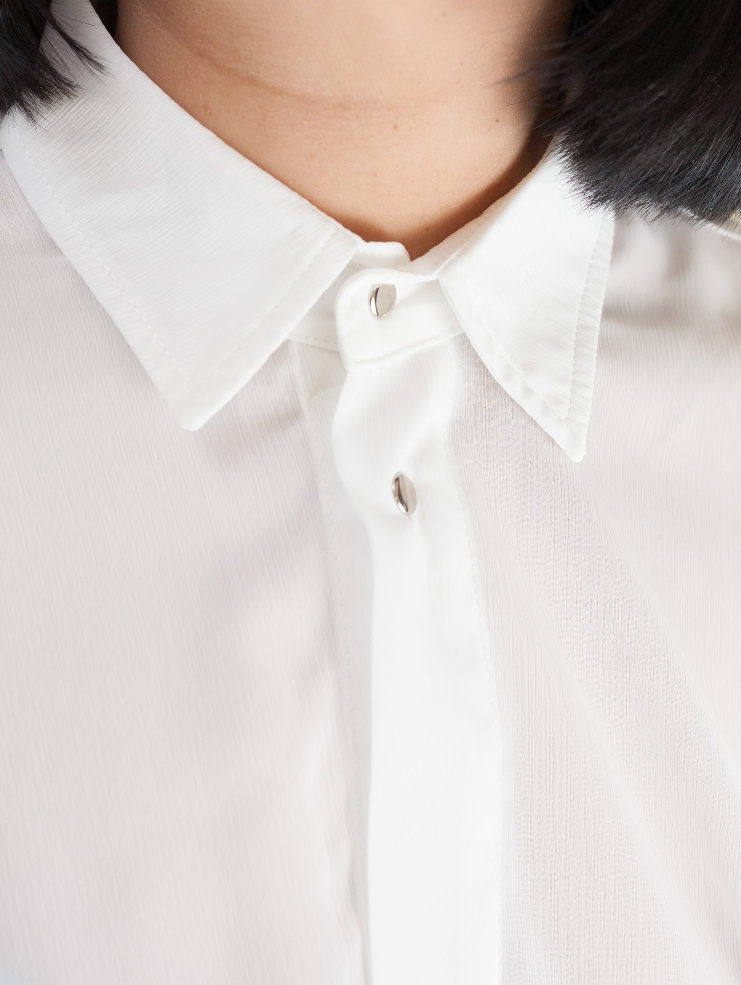 Cropped Shirt (White Pleated Chiffon)