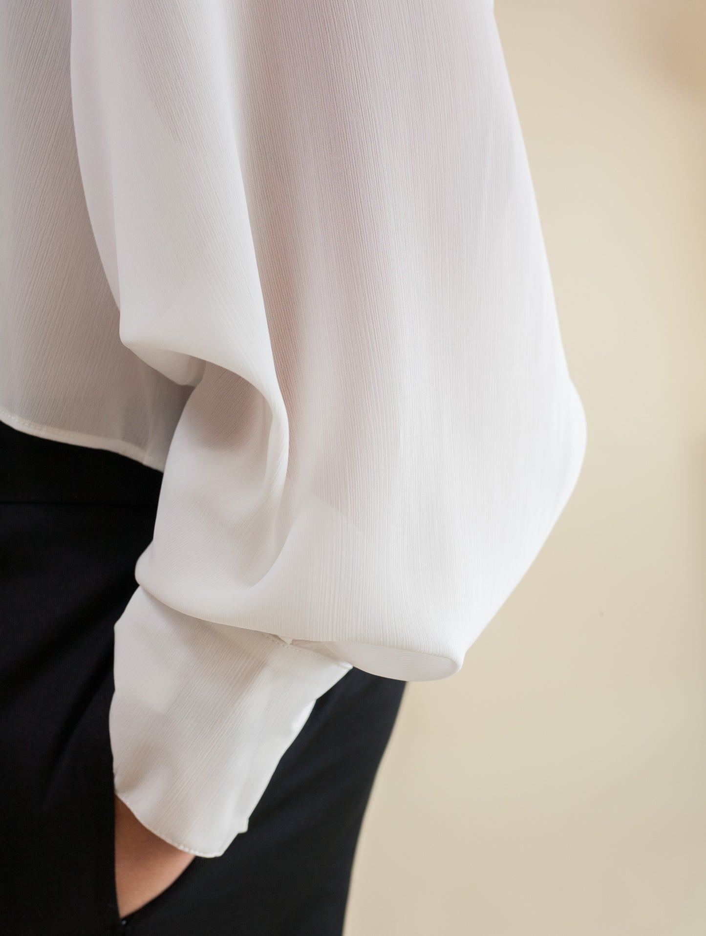 Cropped Shirt (White Pleated Chiffon)