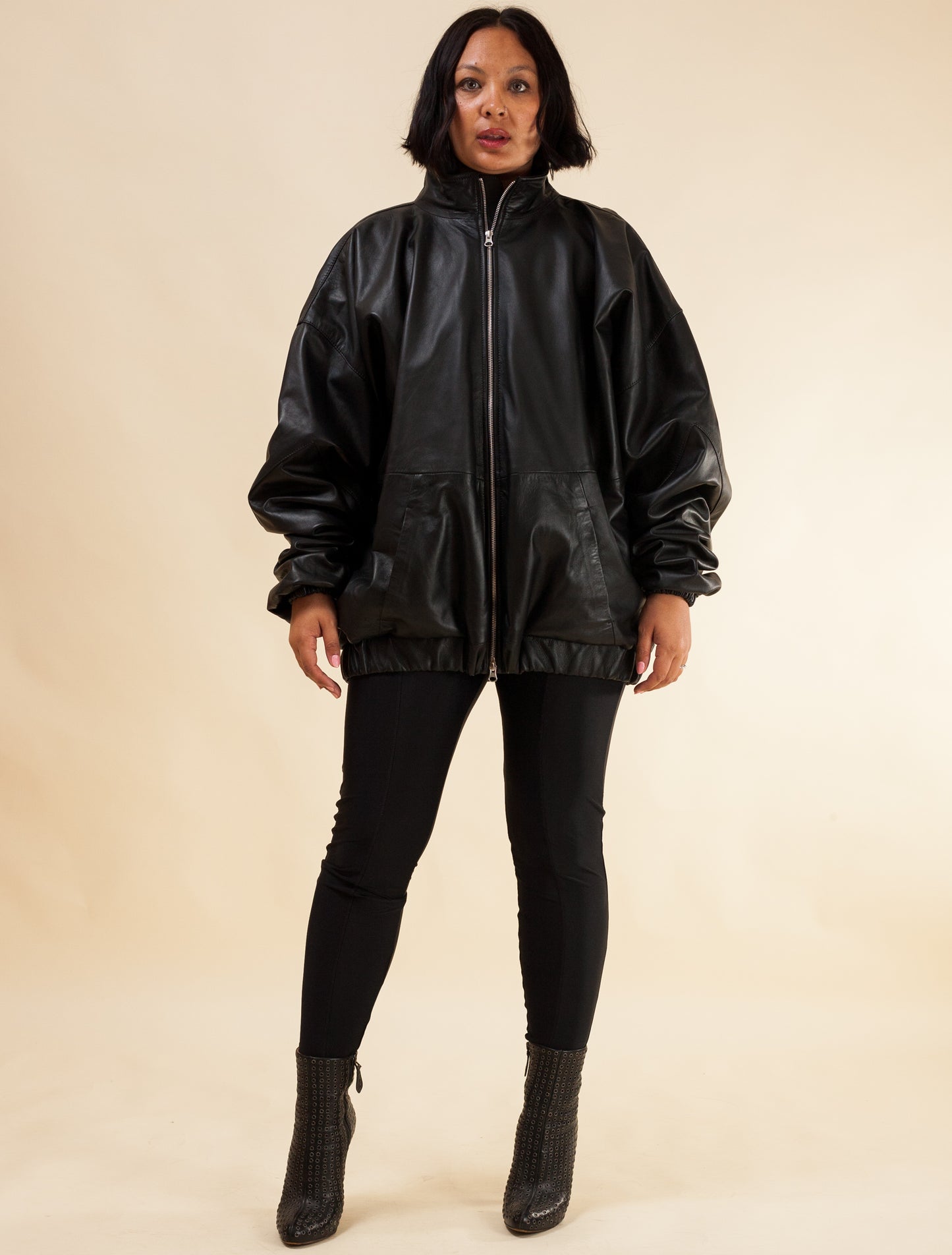 Oversized Nappa Leather Jacket (Black)