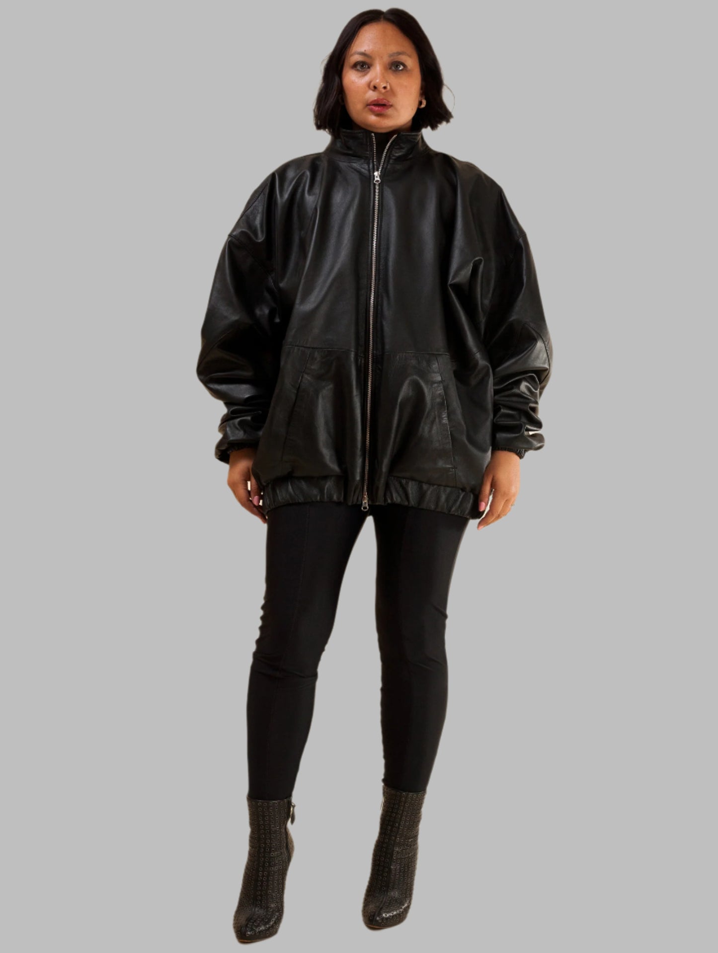 Oversized Nappa Leather Jacket (Black)