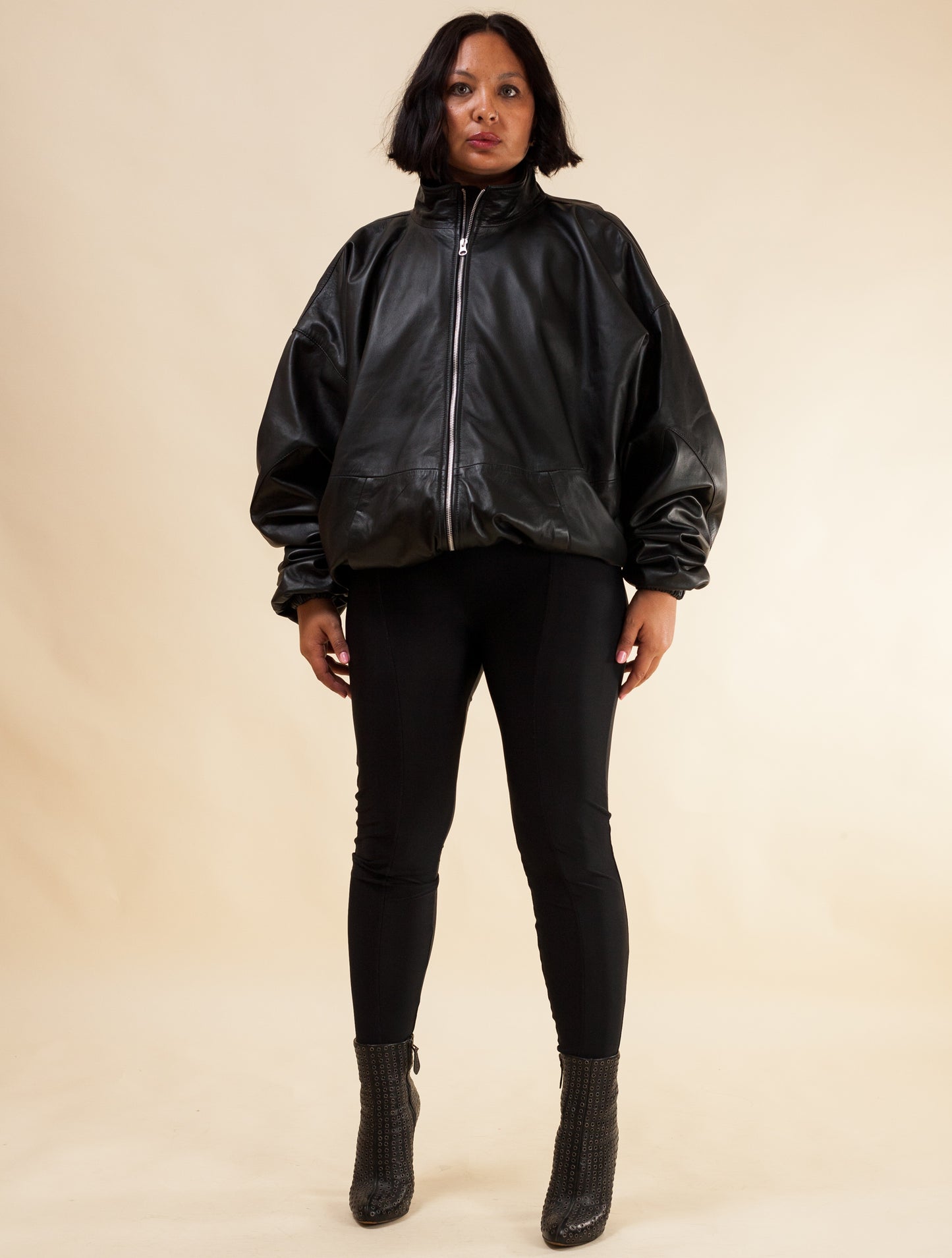 Oversized Nappa Leather Jacket (Black)