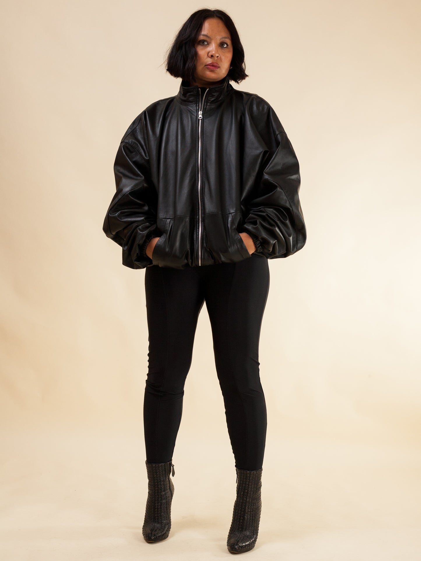 Oversized Nappa Leather Jacket (Black)