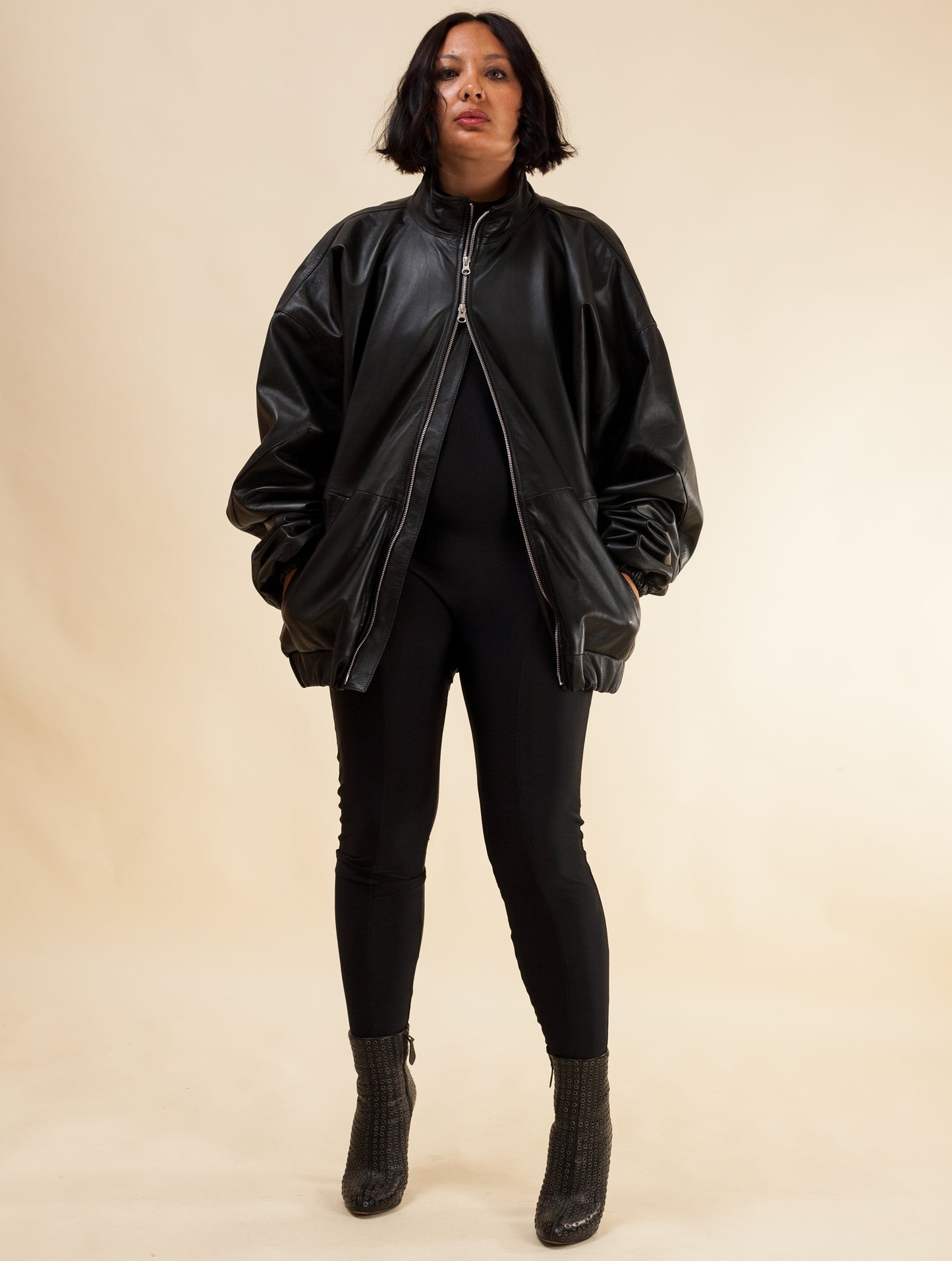 Oversized Nappa Leather Jacket (Black)