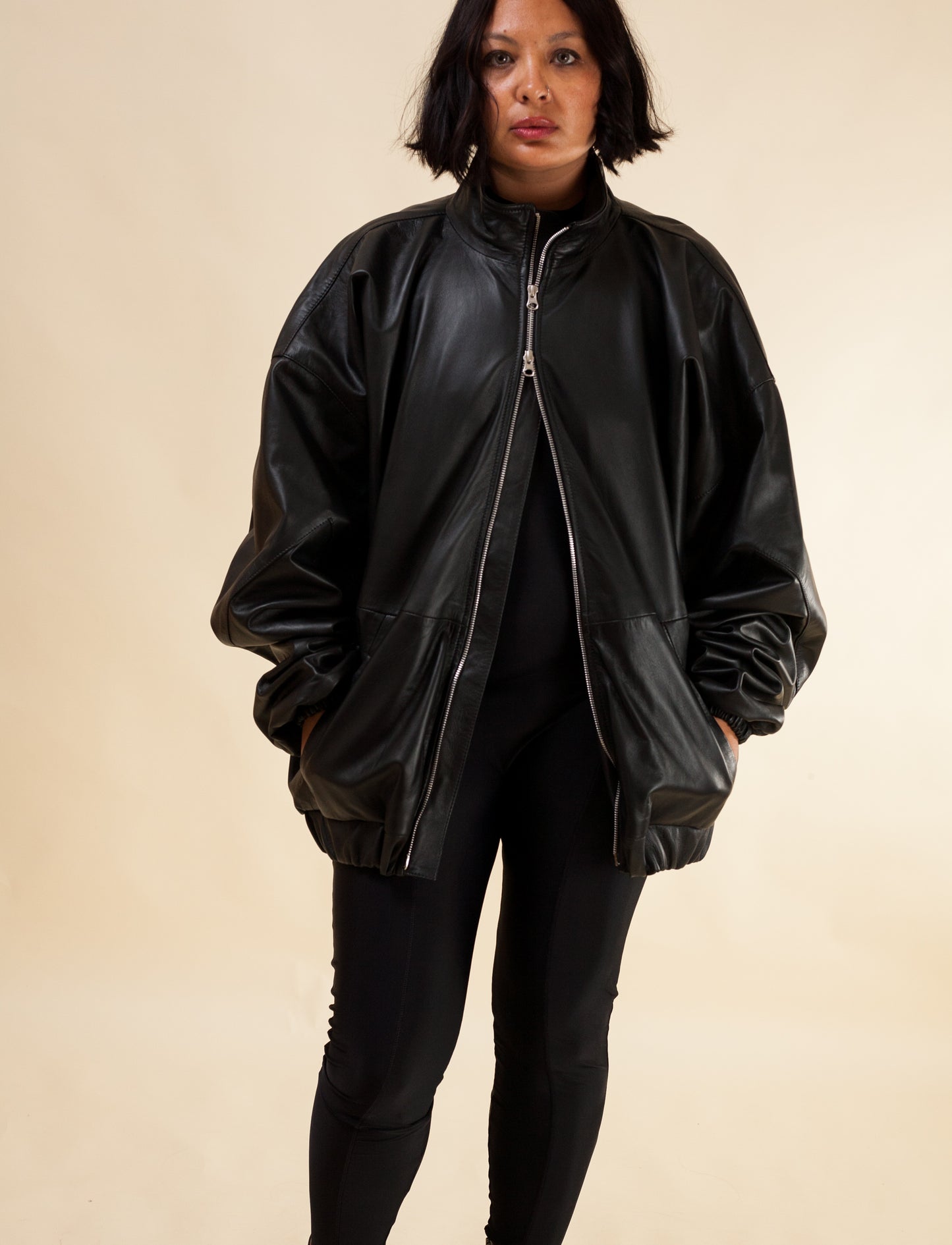 Oversized Nappa Leather Jacket (Black)