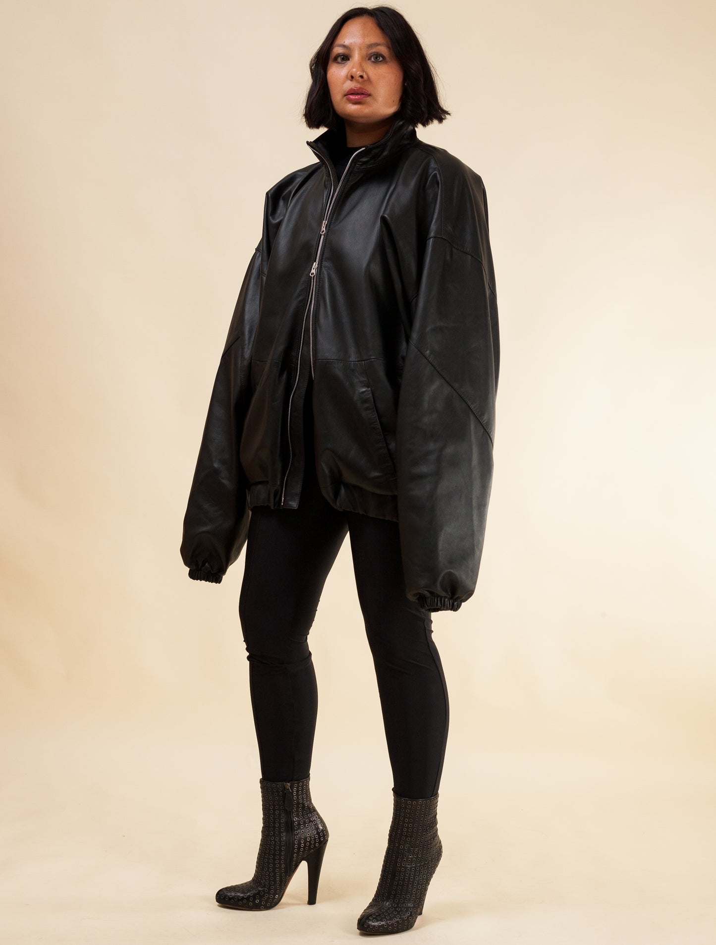 Oversized Nappa Leather Jacket (Black)