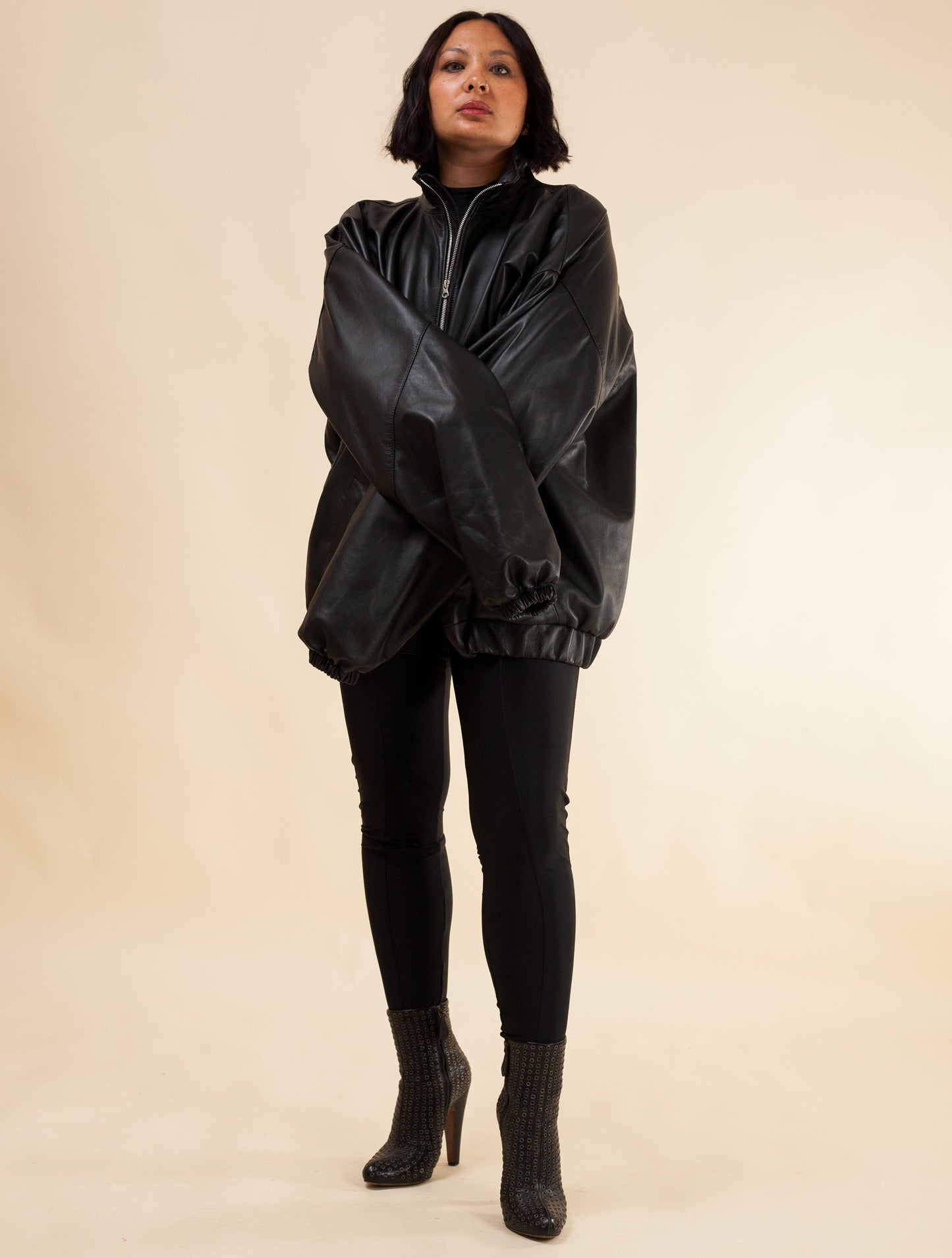 Oversized Nappa Leather Jacket (Black)