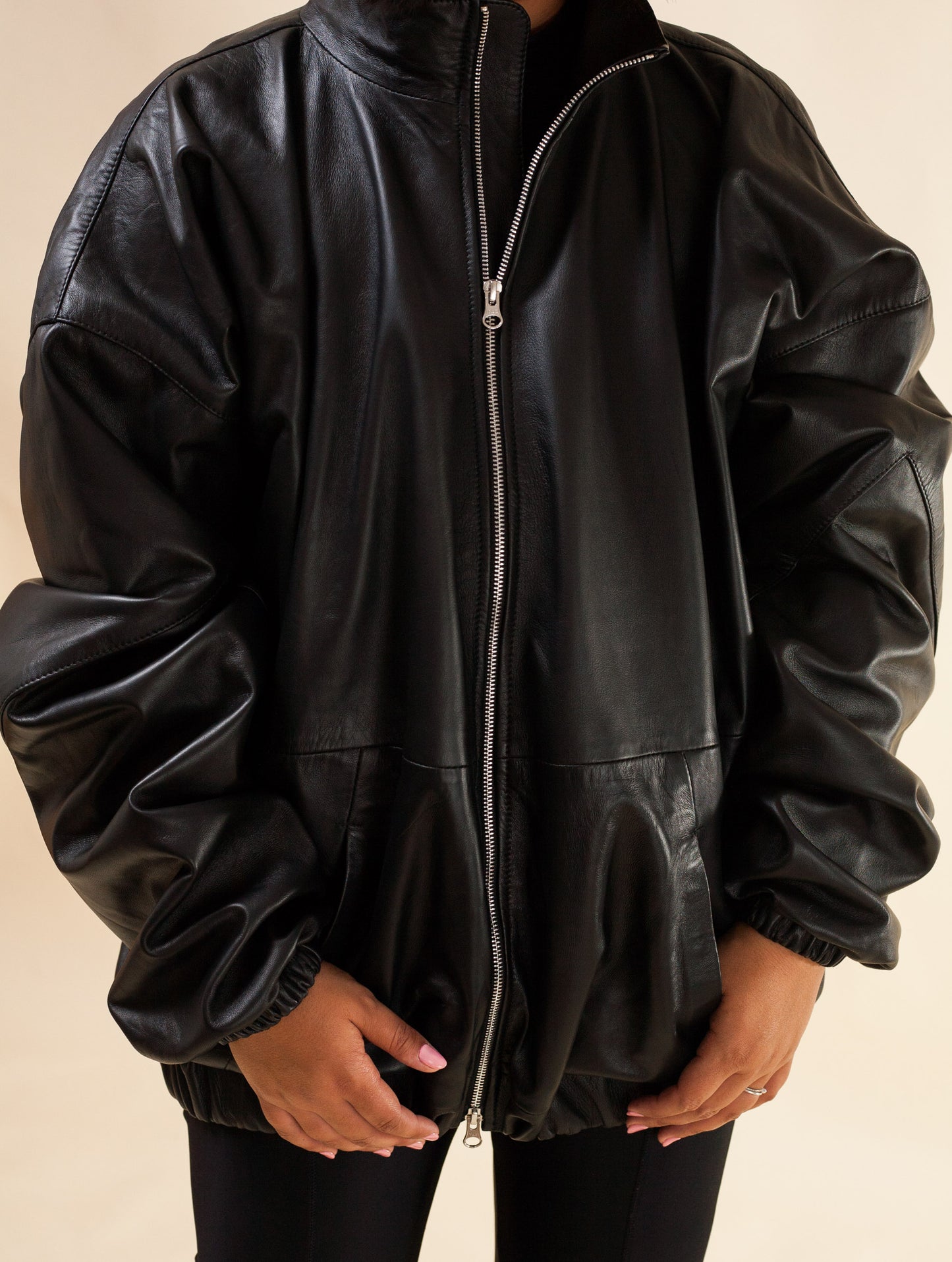 Oversized Nappa Leather Jacket (Black)