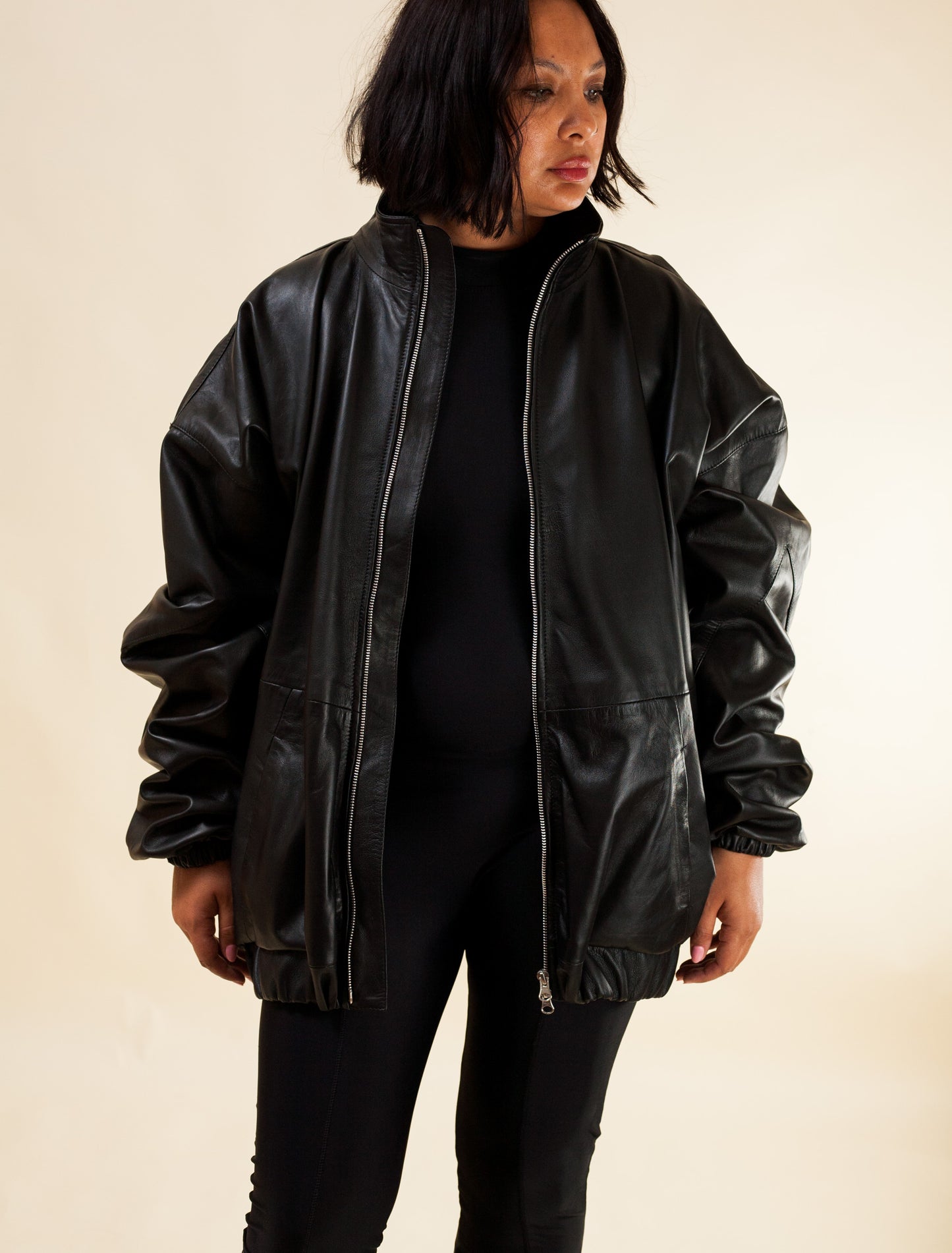 Oversized Nappa Leather Jacket (Black)