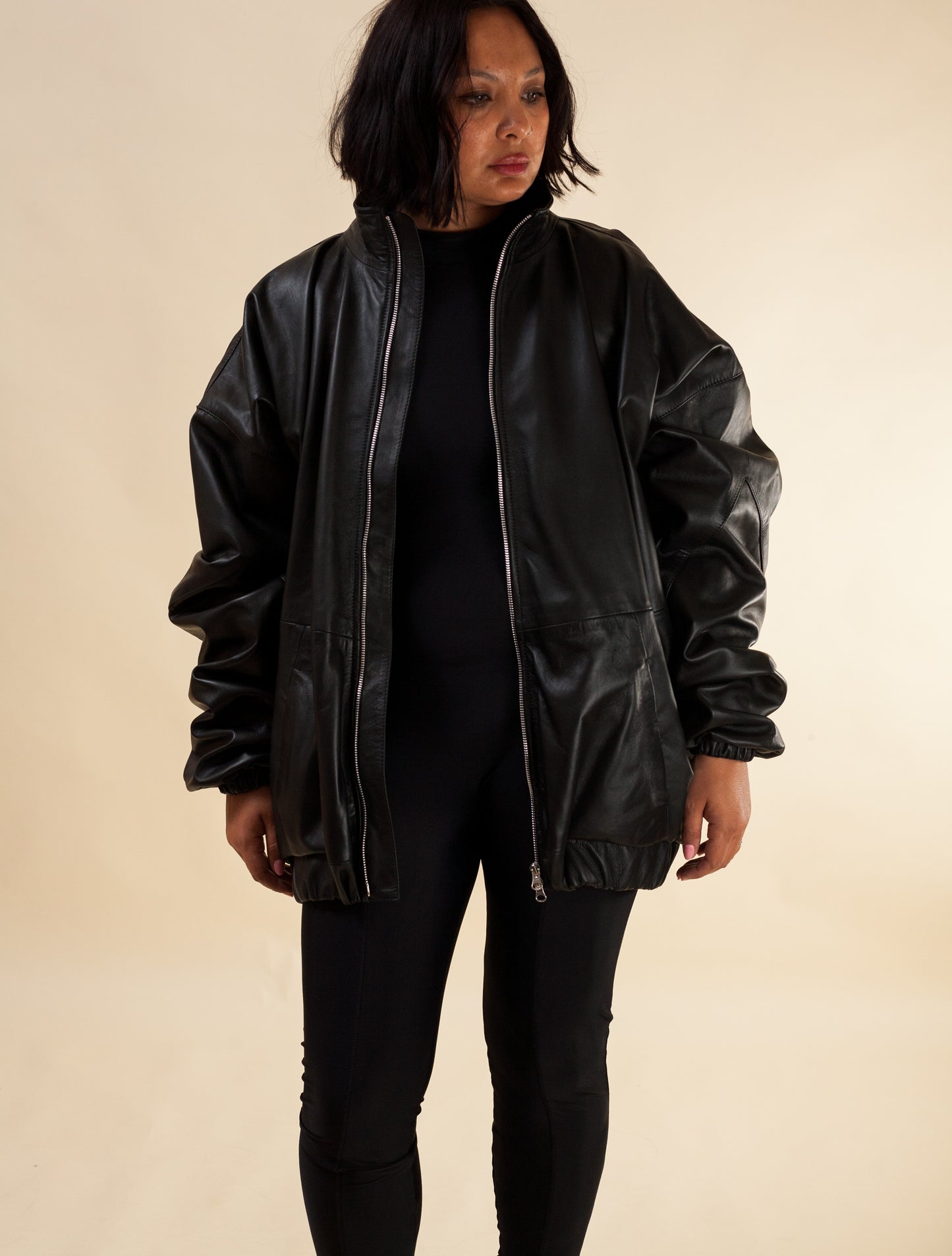 Oversized Nappa Leather Jacket (Black)