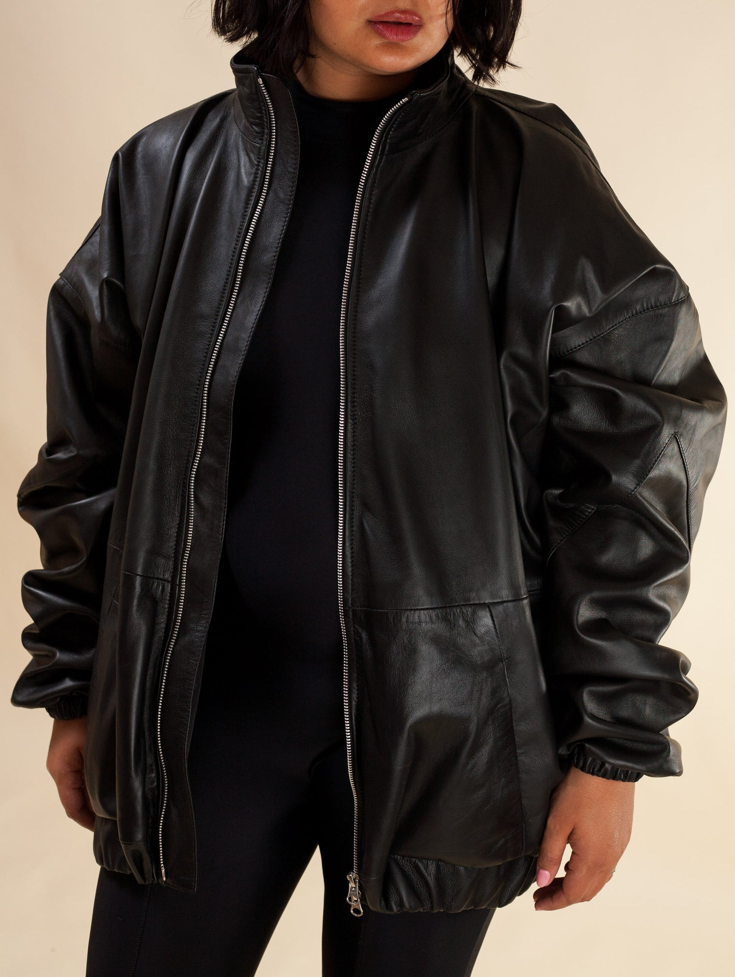 Oversized Nappa Leather Jacket (Black)