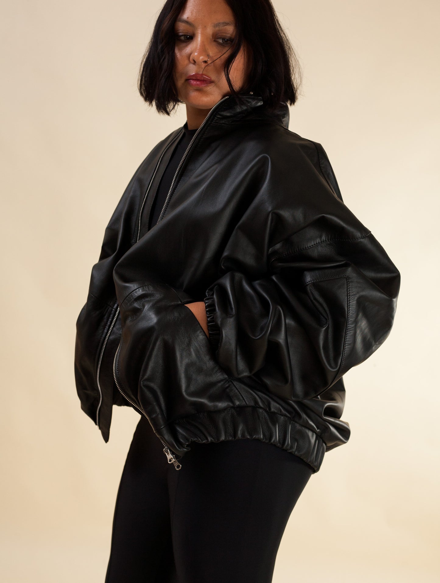 Oversized Nappa Leather Jacket (Black)