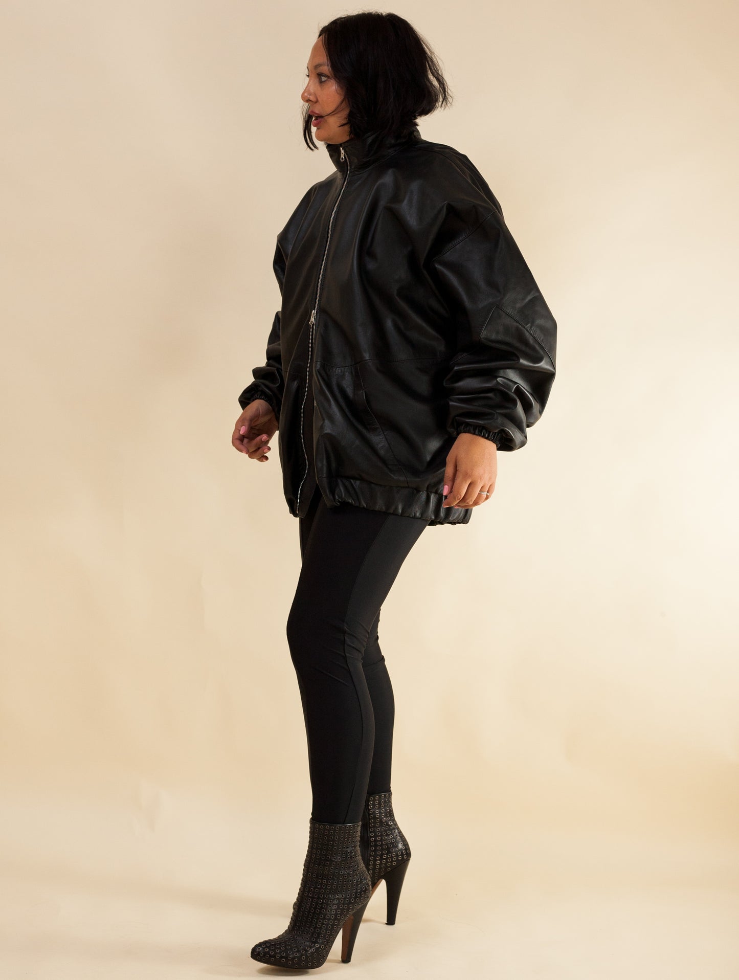 Oversized Nappa Leather Jacket (Black)