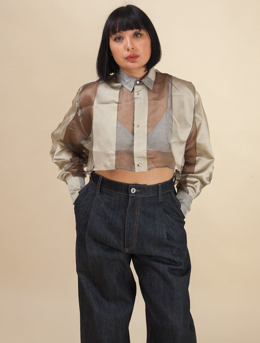 Cropped Shirt- Raw Silk (wide-striped)