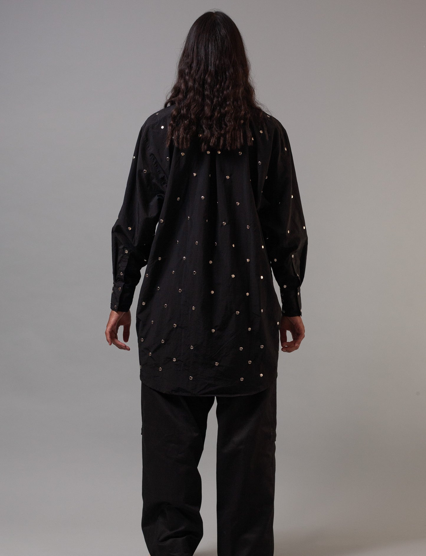 Studded Oversized shirt-Tech Black