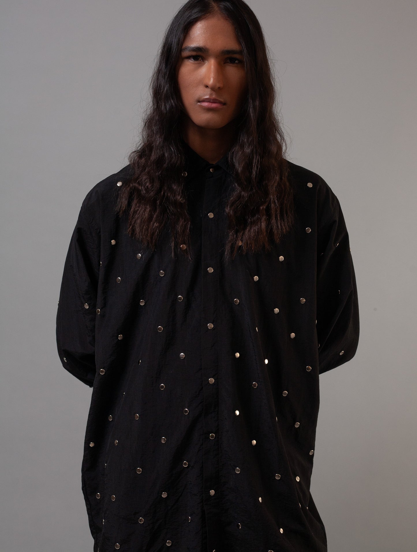 Studded Oversized shirt-Tech Black