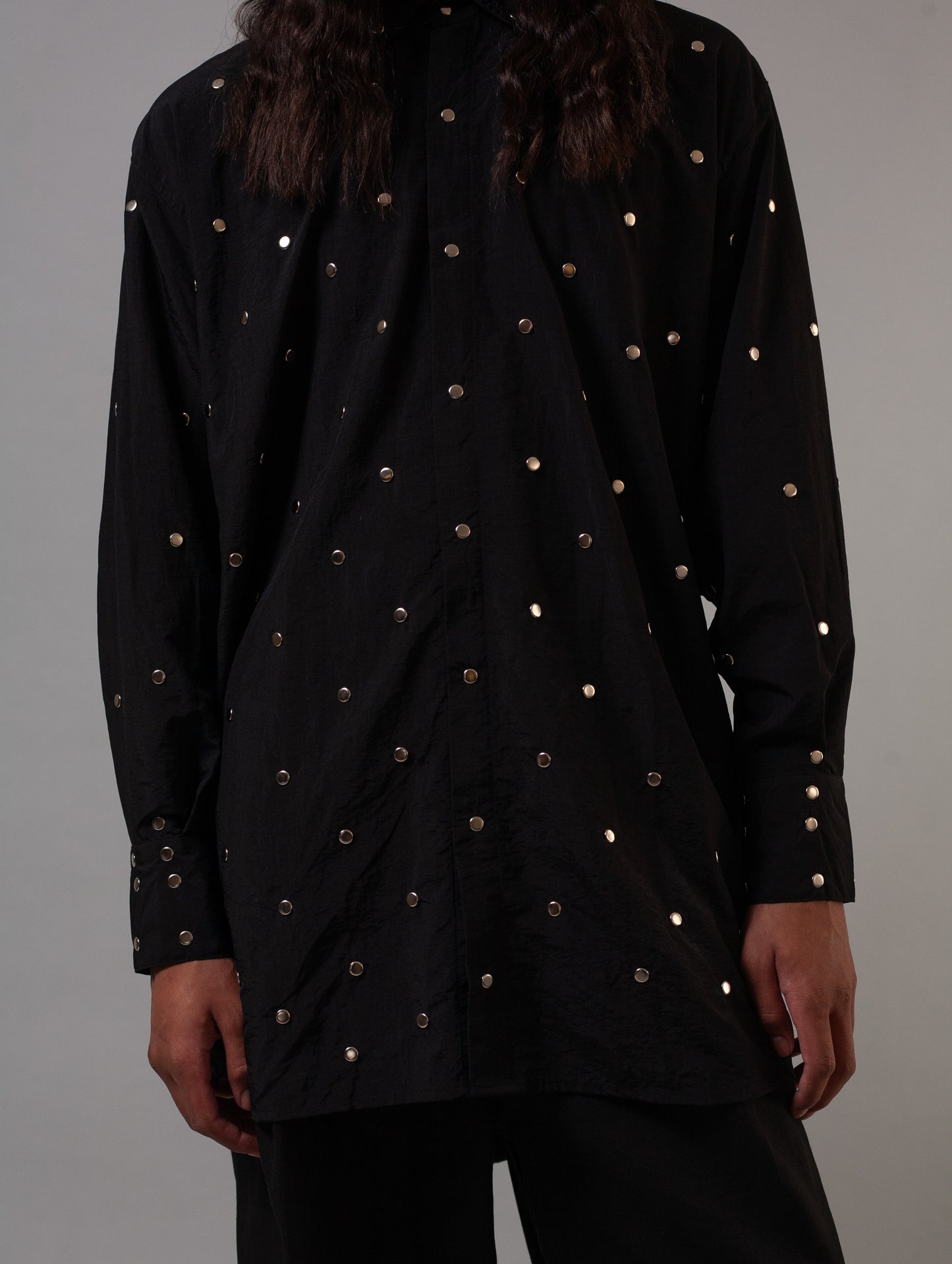 Studded Oversized shirt-Tech Black