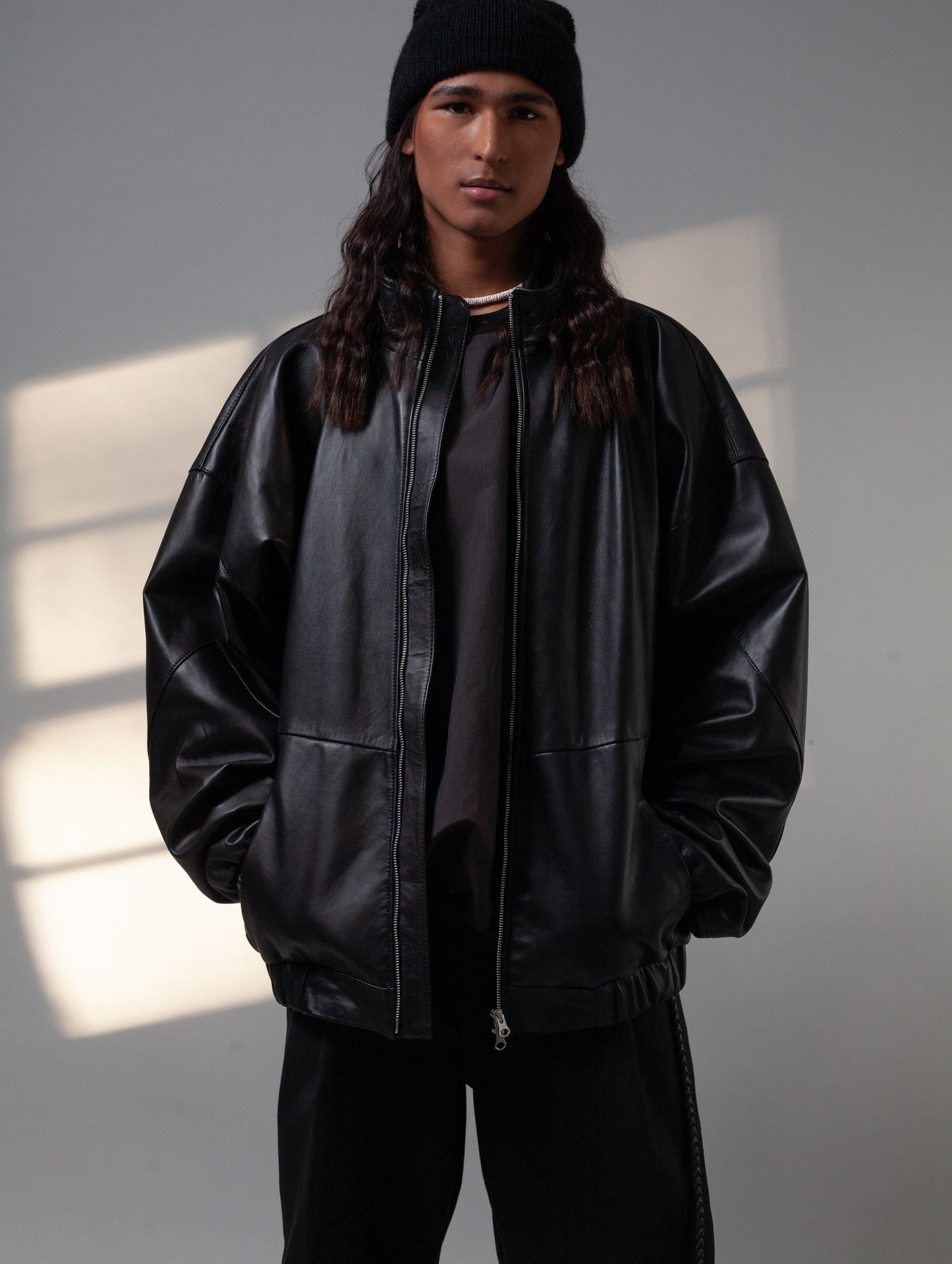 Oversized Nappa Leather Jacket (Black)