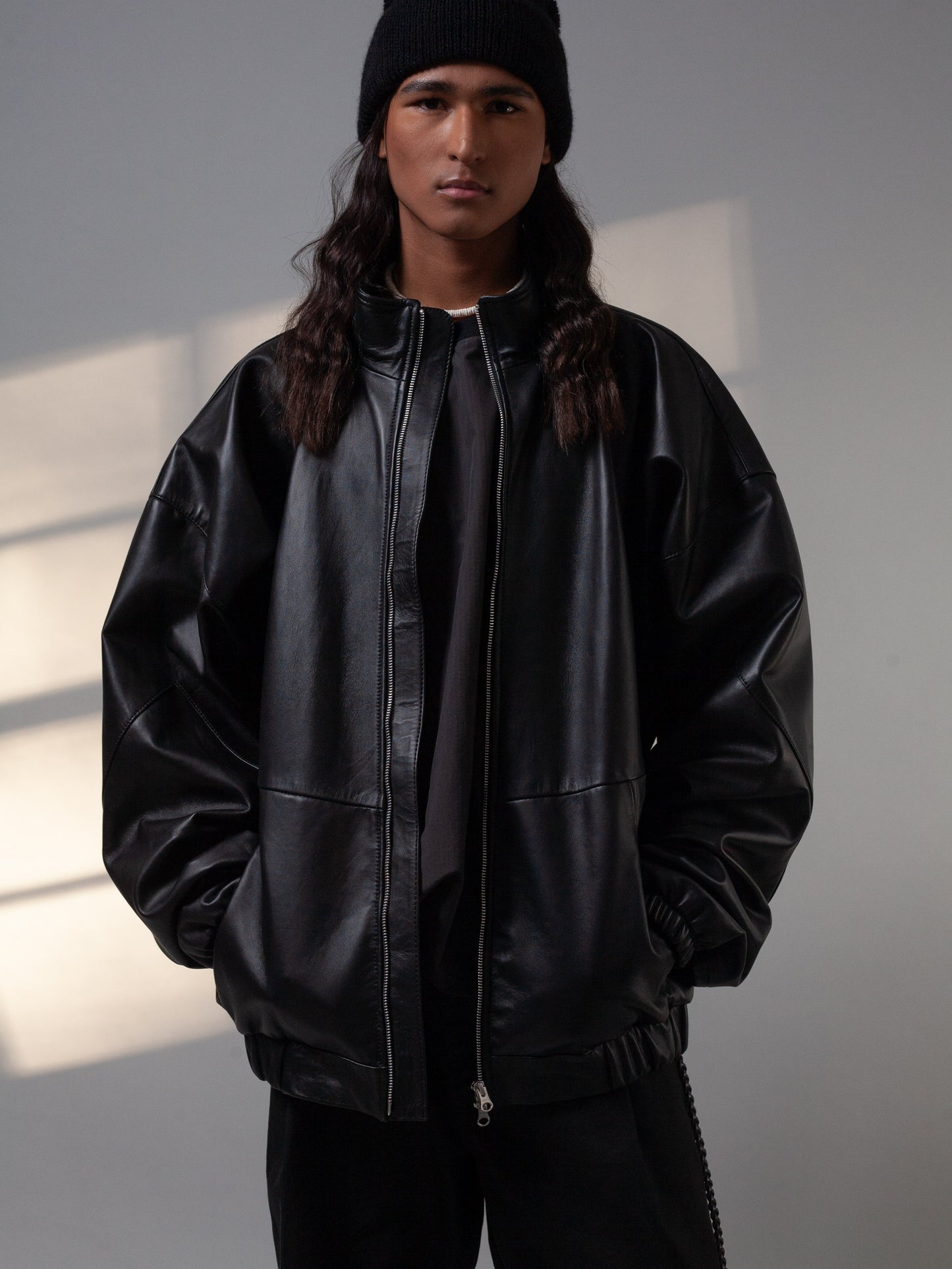 Oversized Nappa Leather Jacket (Black)