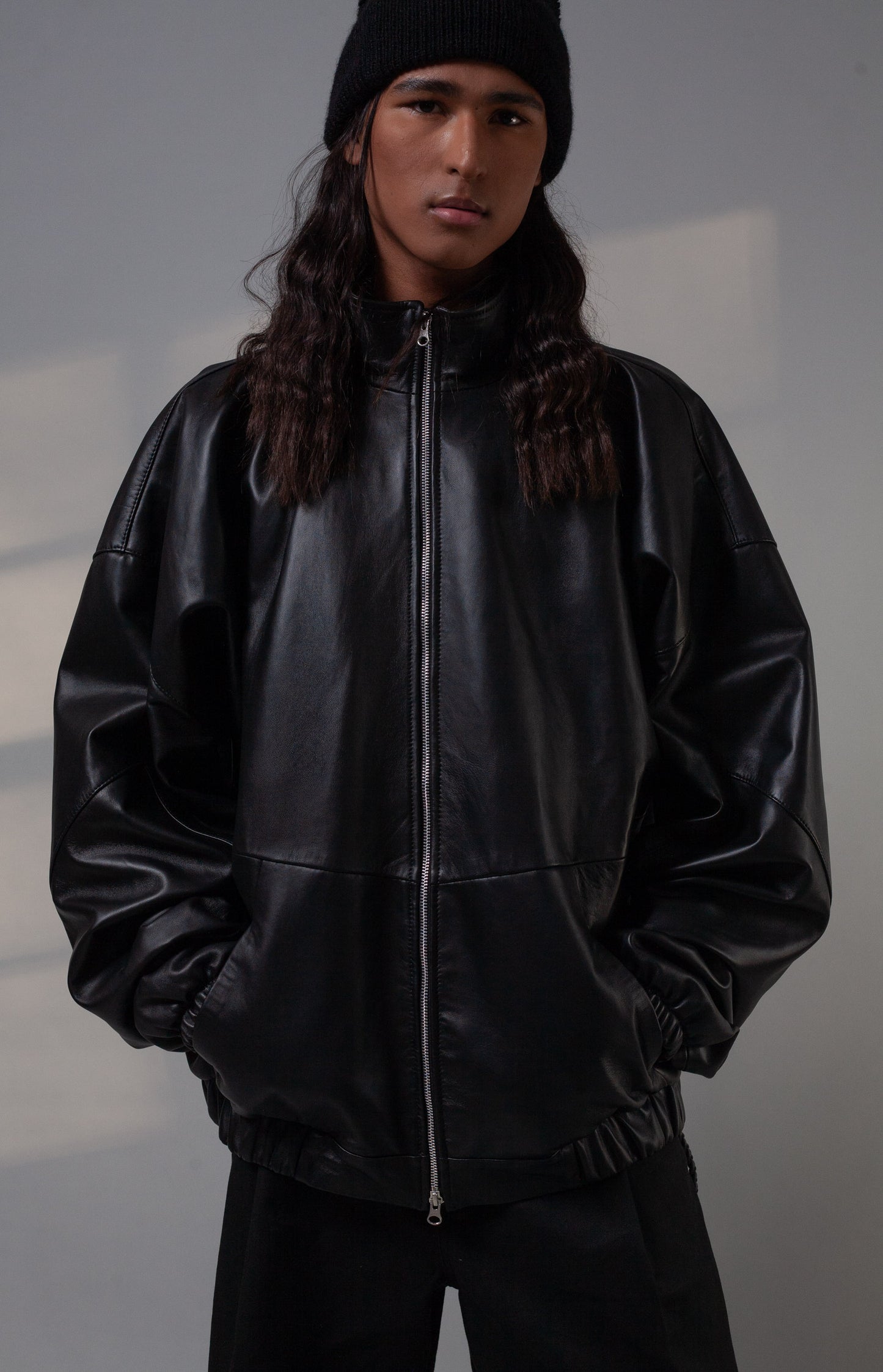 Oversized Nappa Leather Jacket (Black)