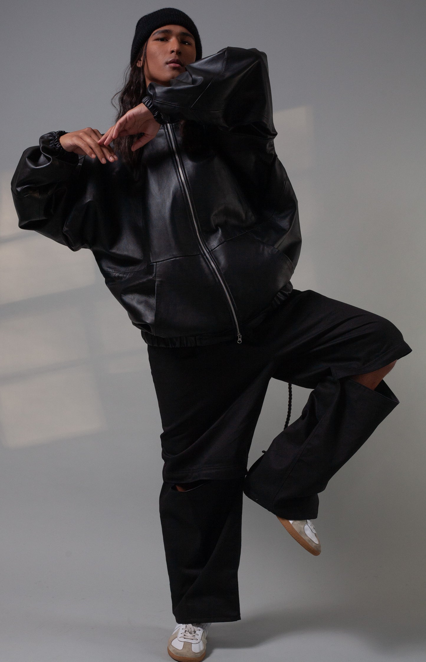 Oversized Nappa Leather Jacket (Black)