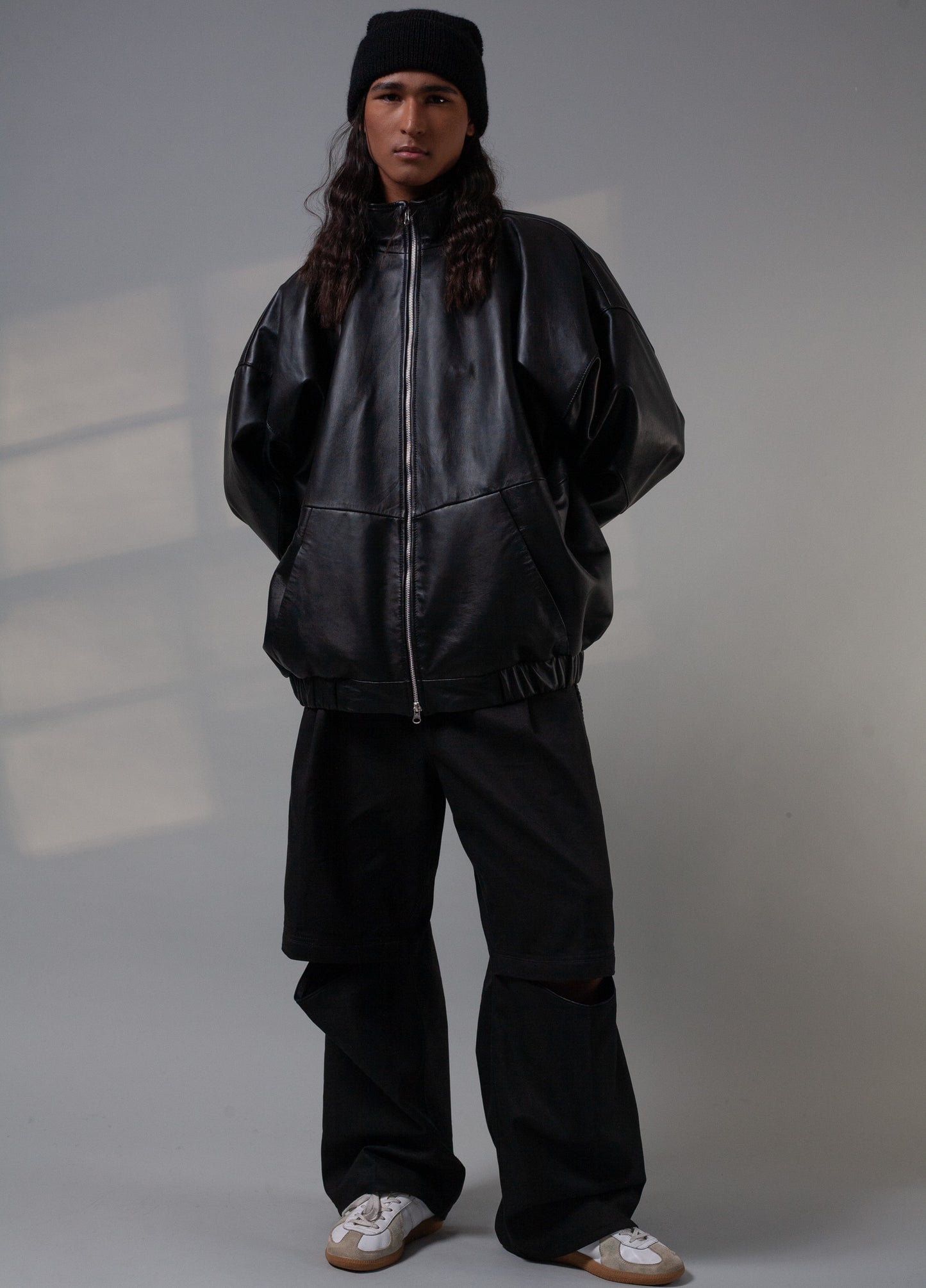 Oversized Nappa Leather Jacket (Black)