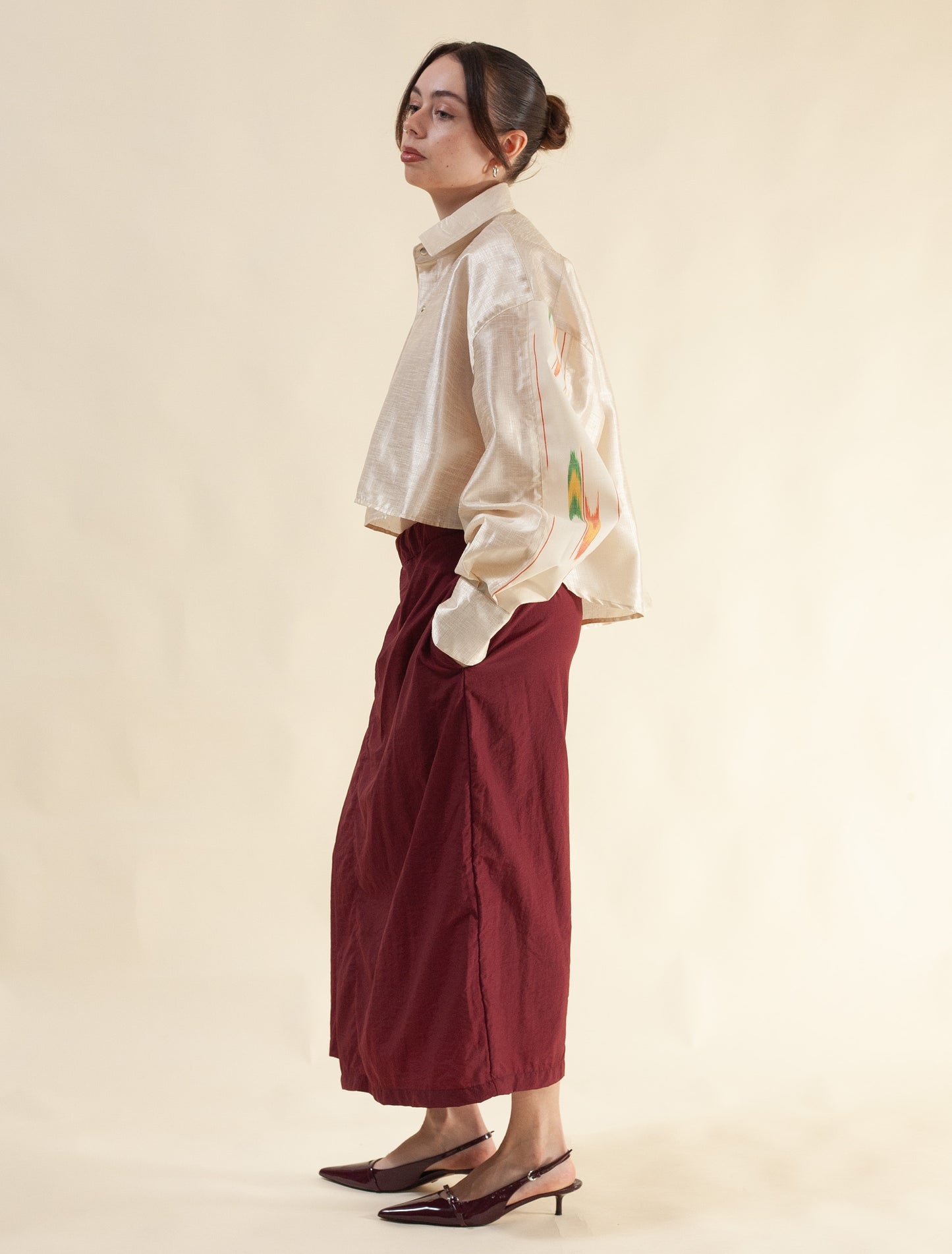 Cropped Shirt (Raw silk and Japanese wool)