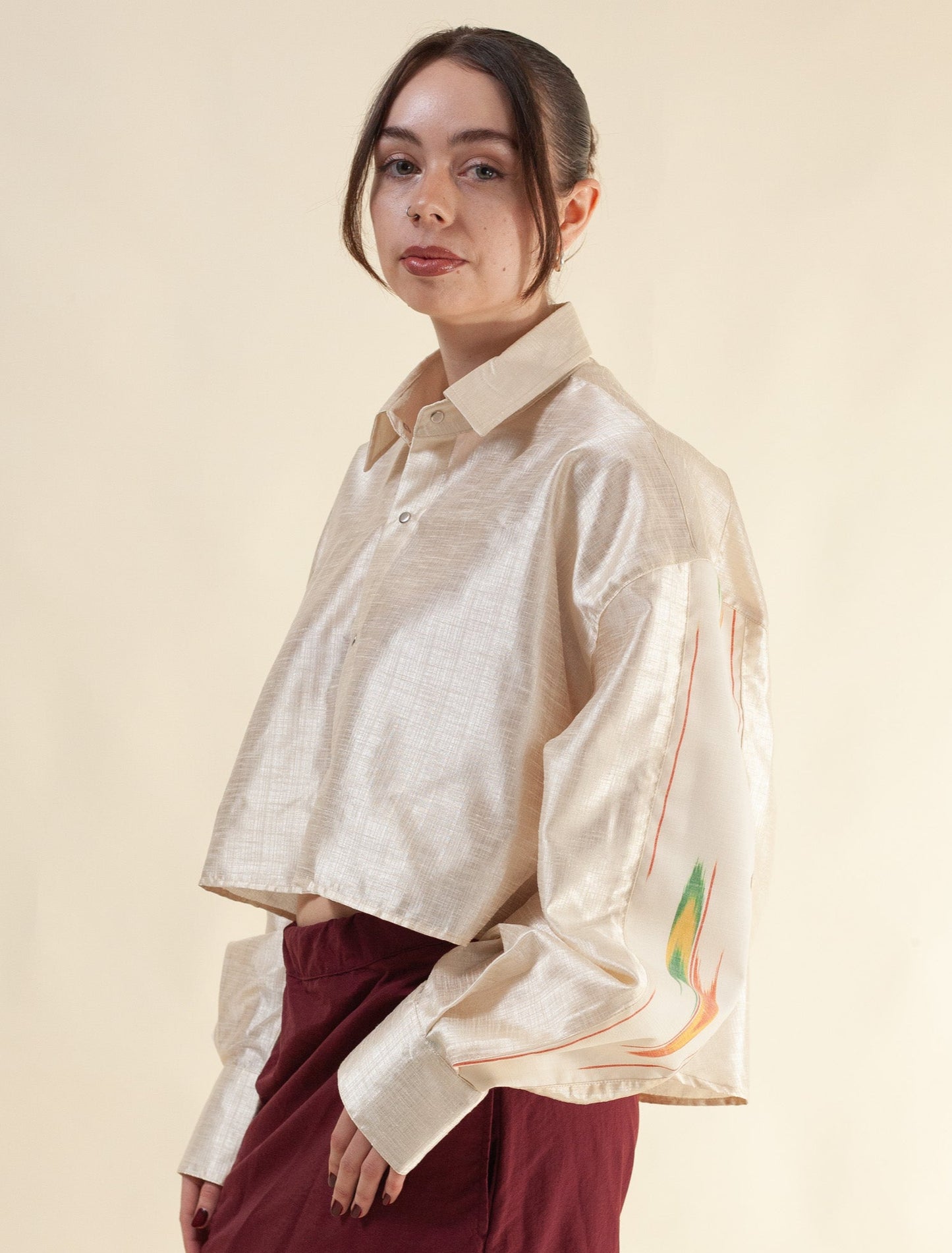 Cropped Shirt (Raw silk and Japanese wool)