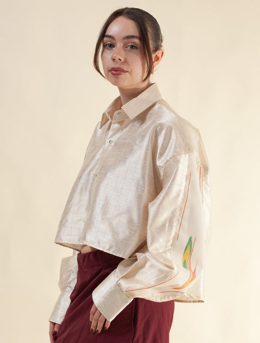 Cropped Shirt (Raw silk and Japanese wool)