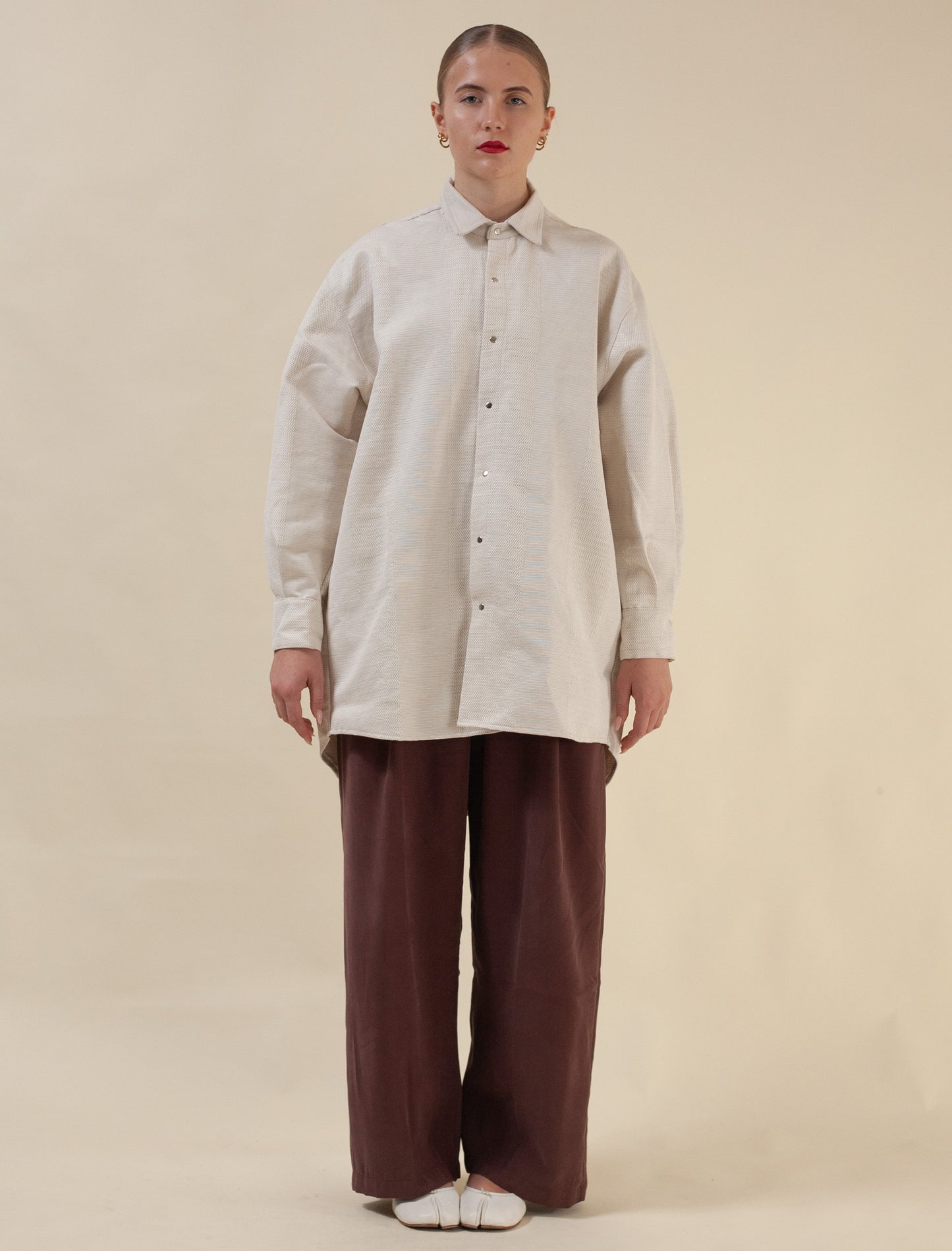 Mid-Length Shirt (Striped Camel Twill)