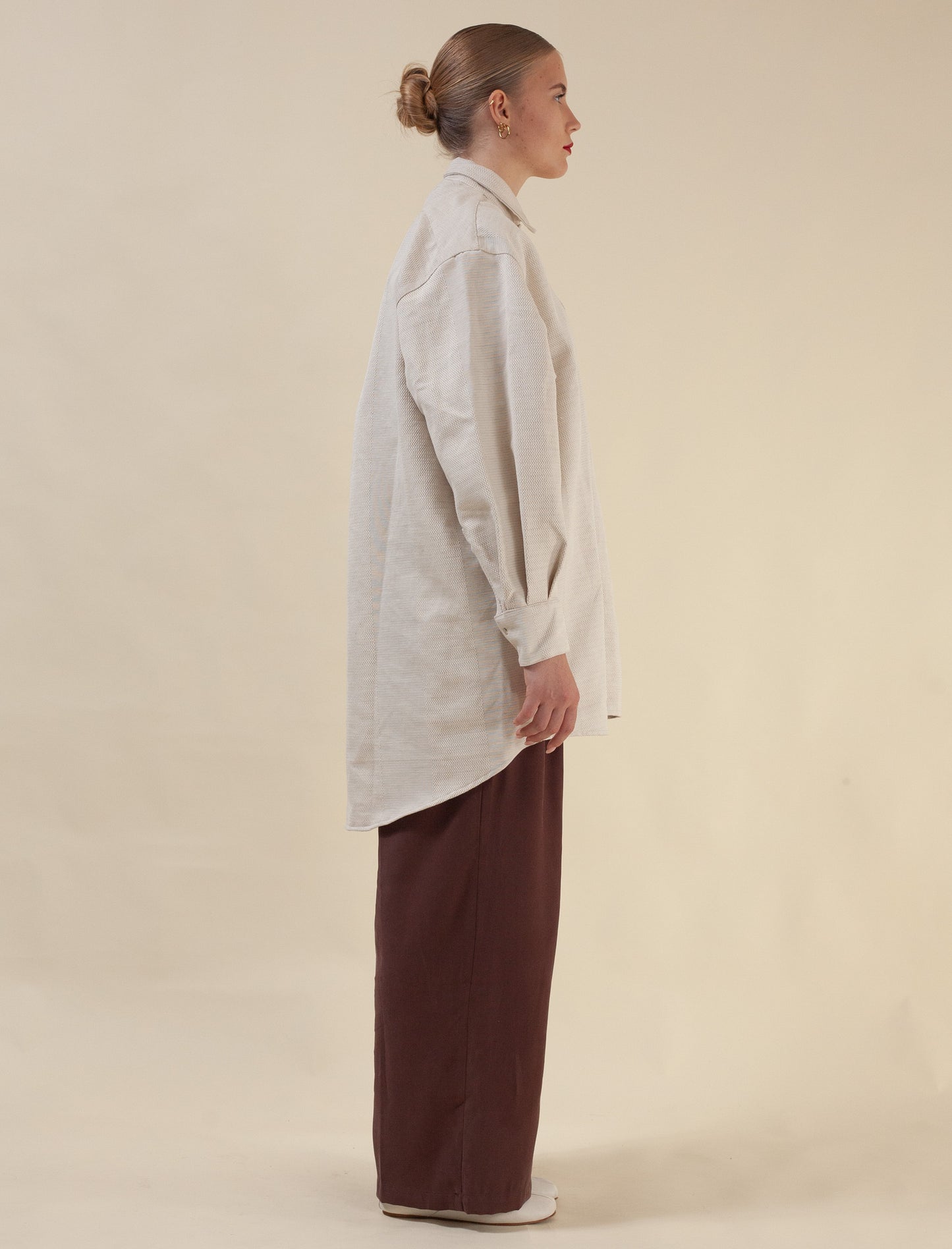 Mid-Length Shirt (Striped Camel Twill)
