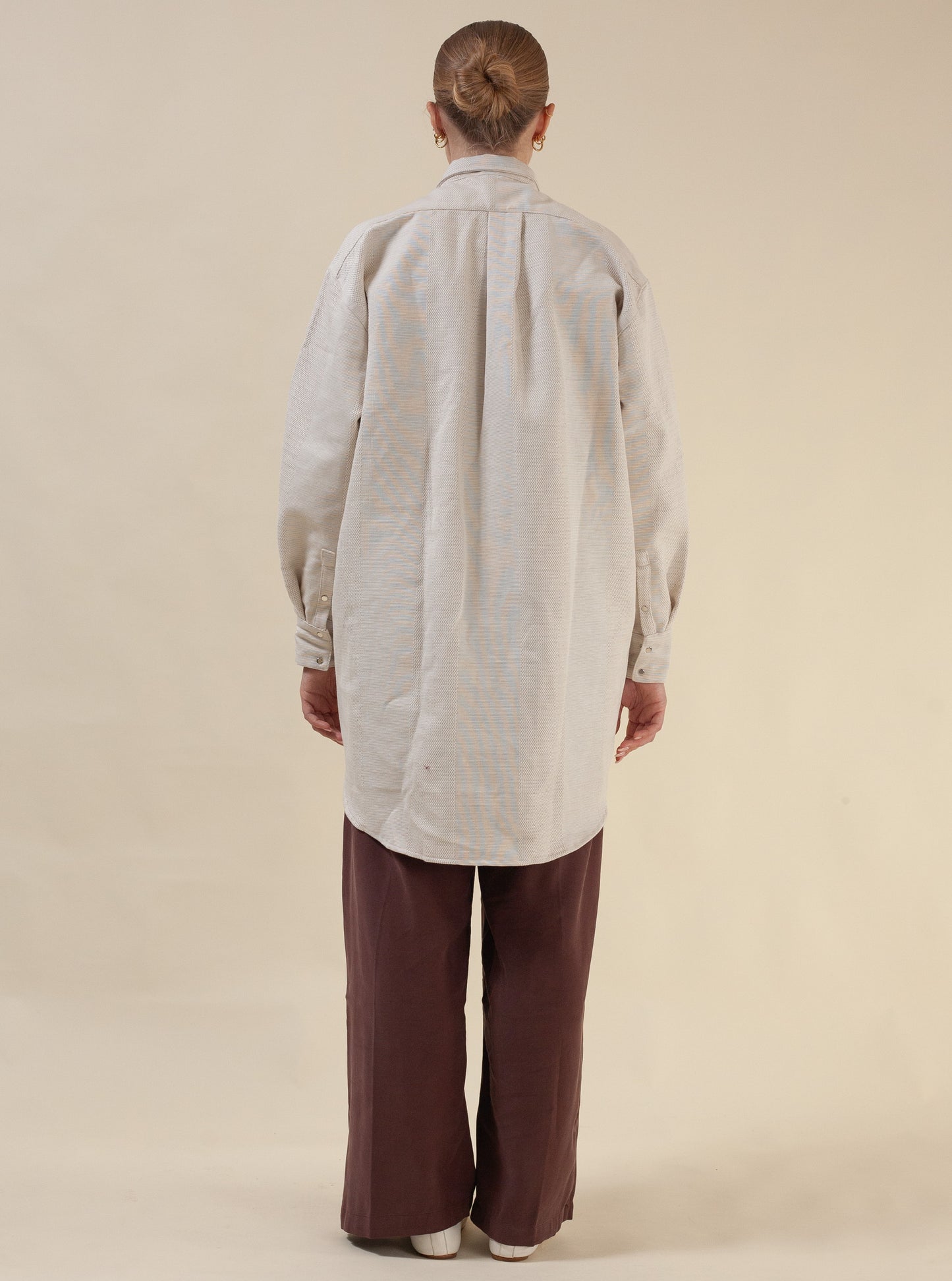 Mid-Length Shirt (Striped Camel Twill)