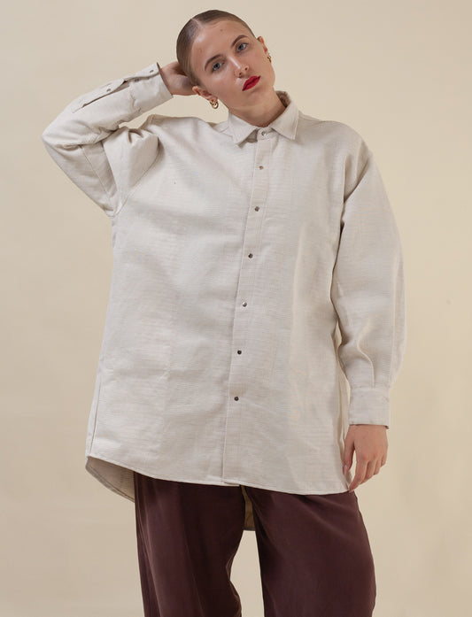 Mid-Length Shirt (Striped Camel Twill)