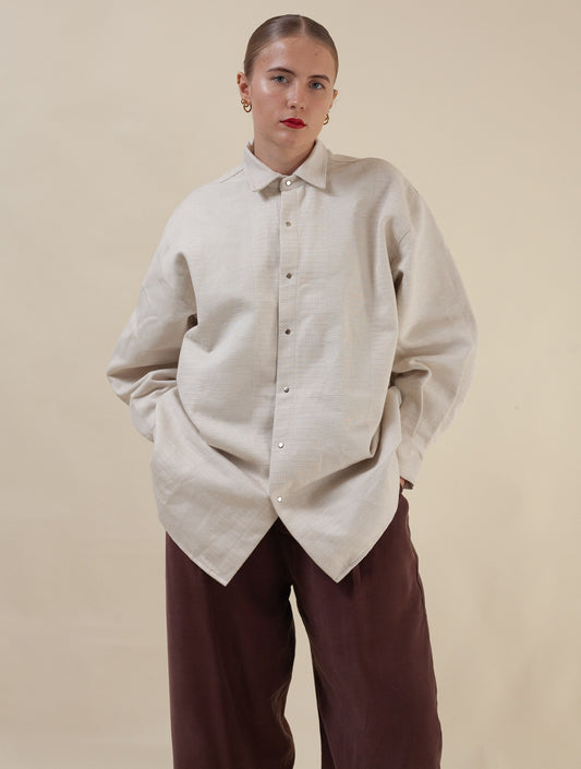 Mid-Length Shirt (Striped Camel Twill)