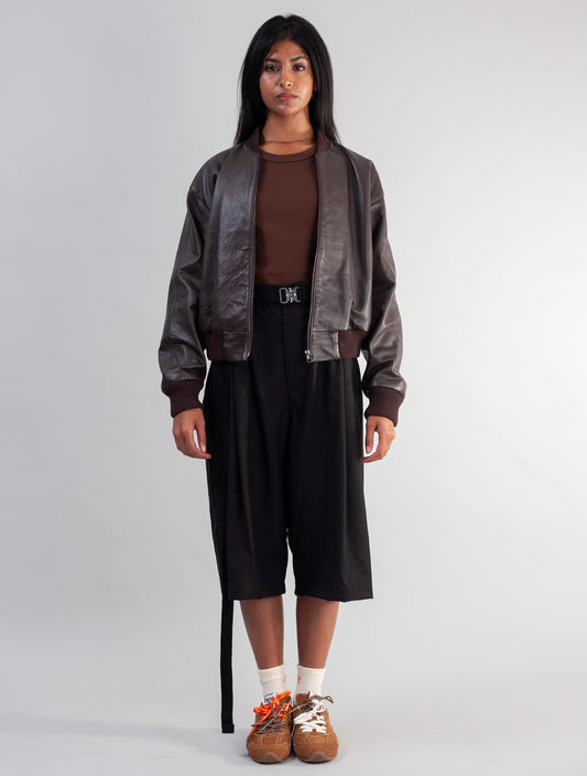 Cropped Nappa Leather Jacket( Brown )