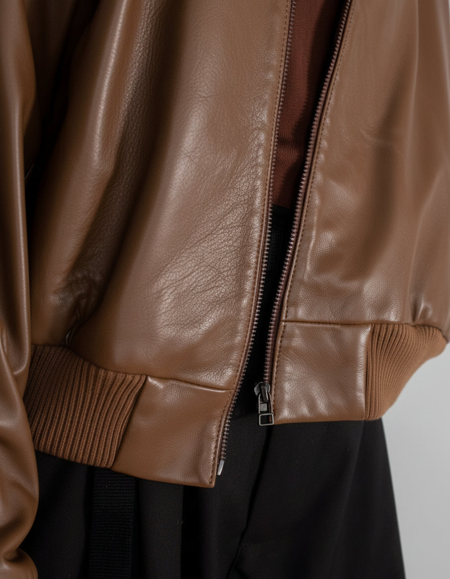 Cropped Nappa Leather Jacket ( Tan )