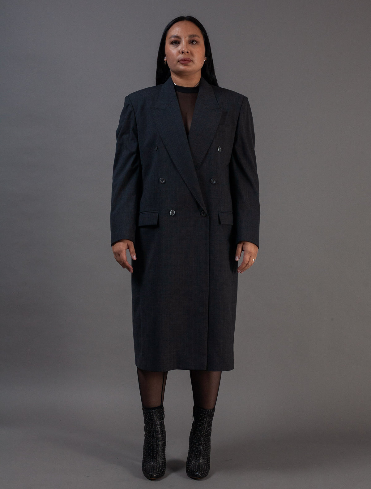 Leesah Tailored Coat (Grey Pinstripe Suiting)