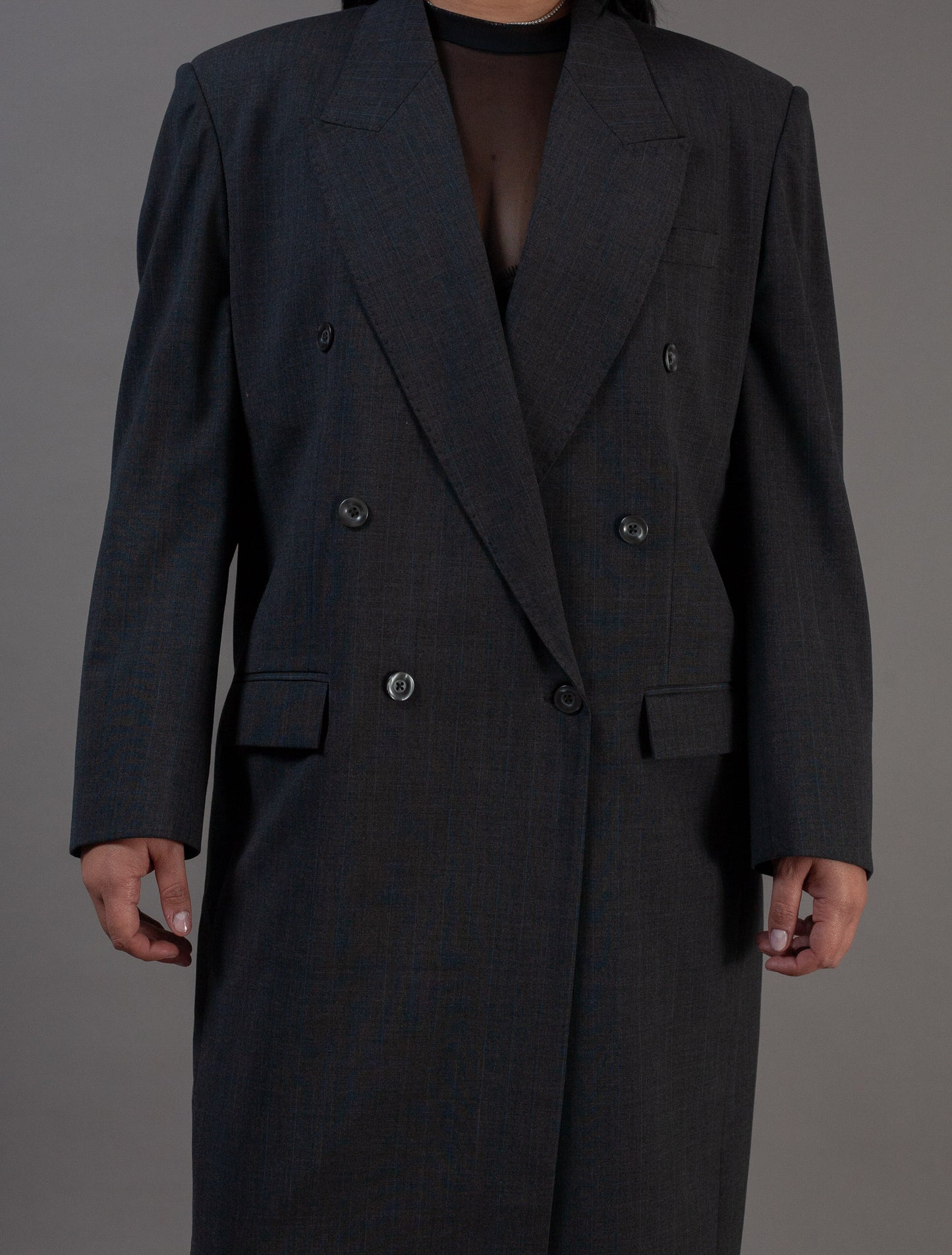 Leesah Tailored Coat (Grey Pinstripe Suiting)
