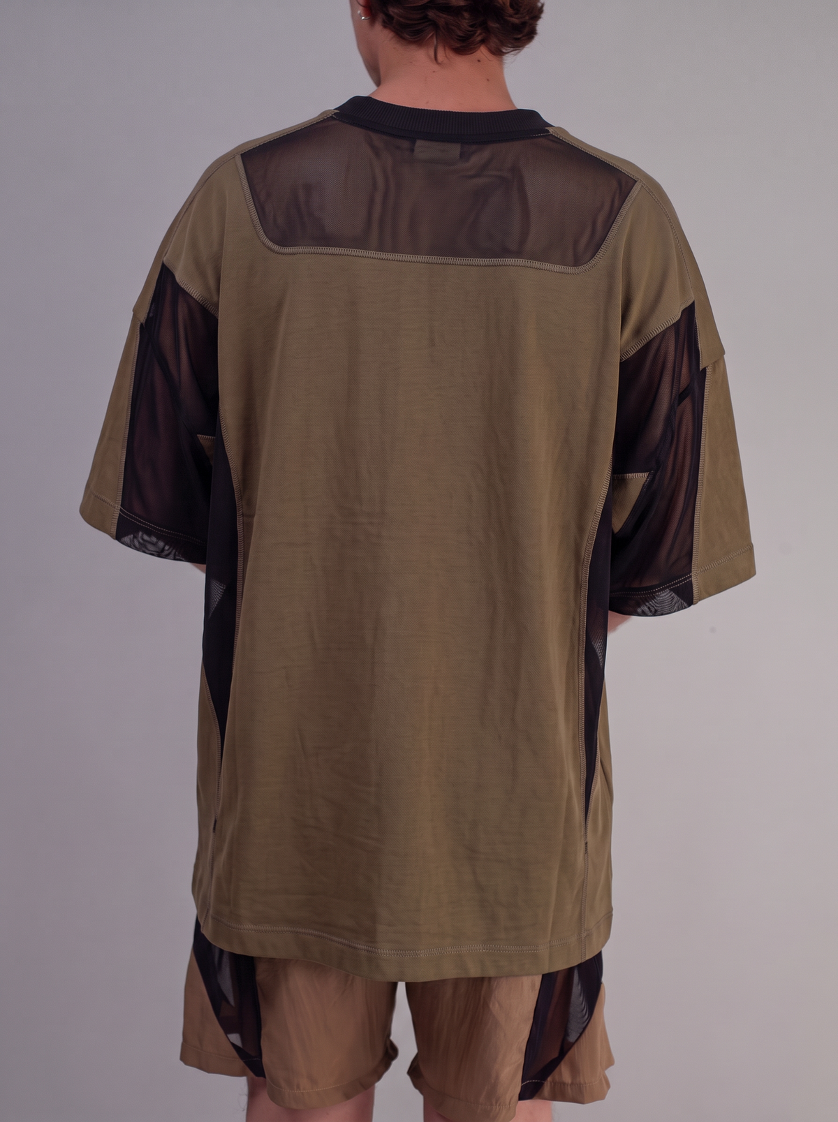 Utility Panelled Mesh T-Shirt (Olive)
