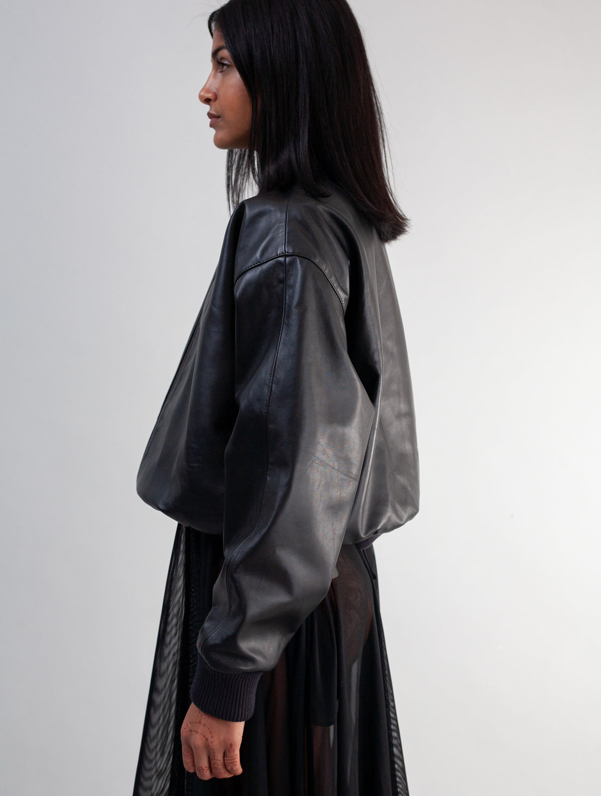 Cropped Nappa Leather Jacket ( Black )