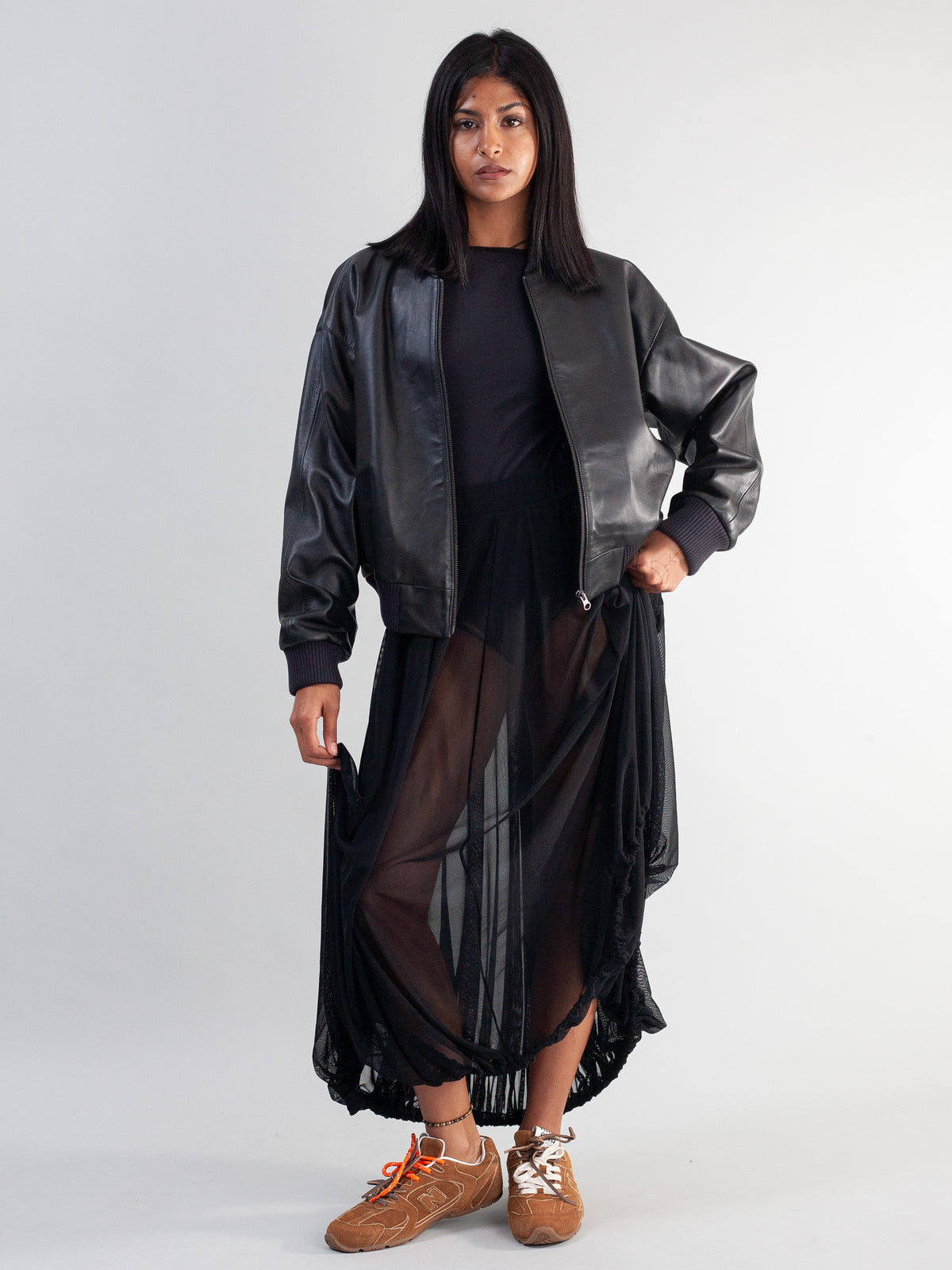 Cropped Nappa Leather Jacket ( Black )