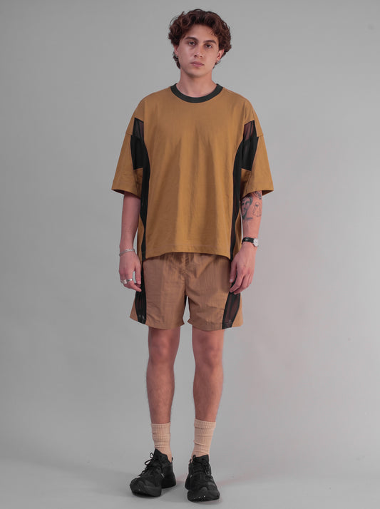 Utility Panelled Mesh T-Shirt (Safari)
