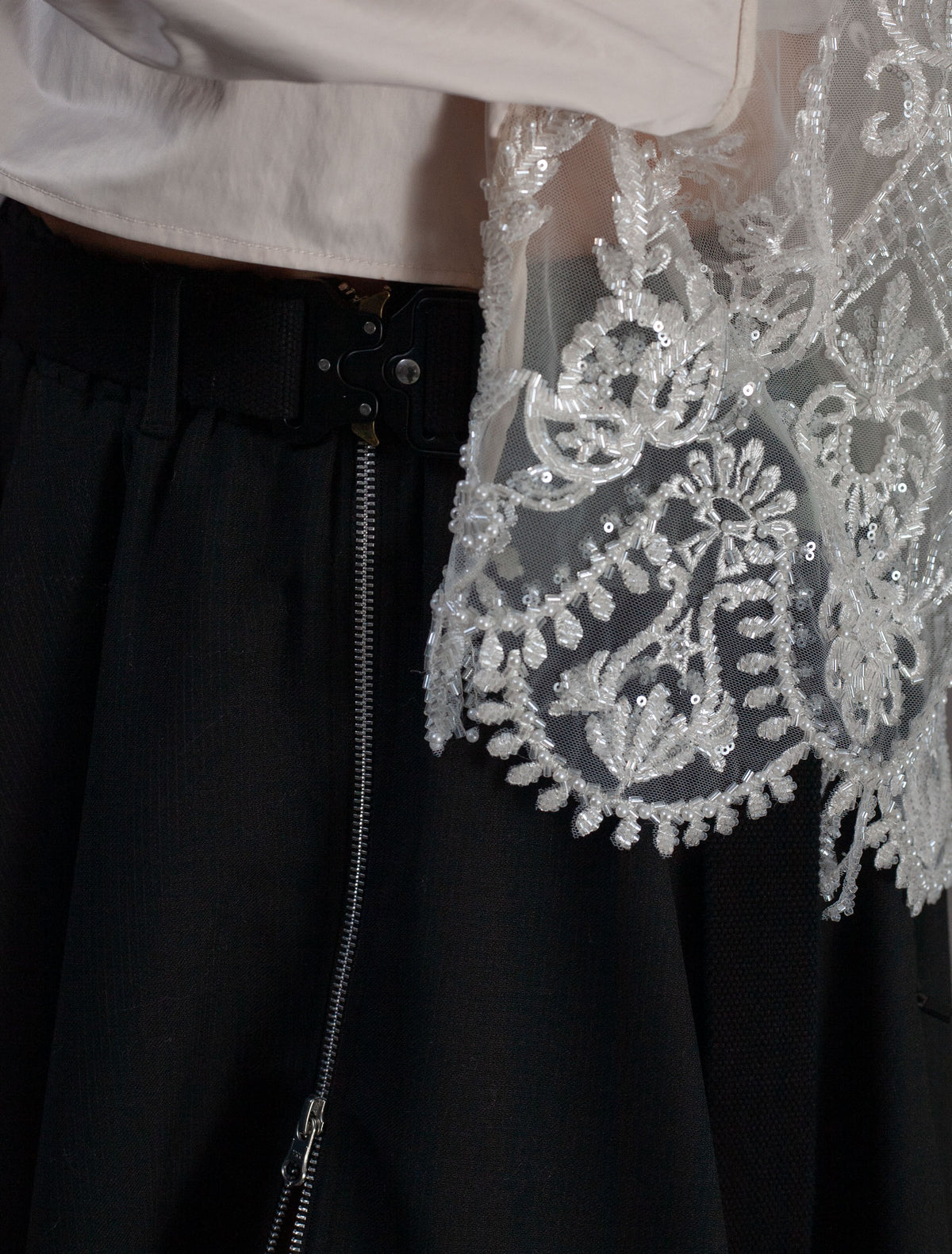 Hand Beaded Cropped Shirt (Milk & Scalloped beads)