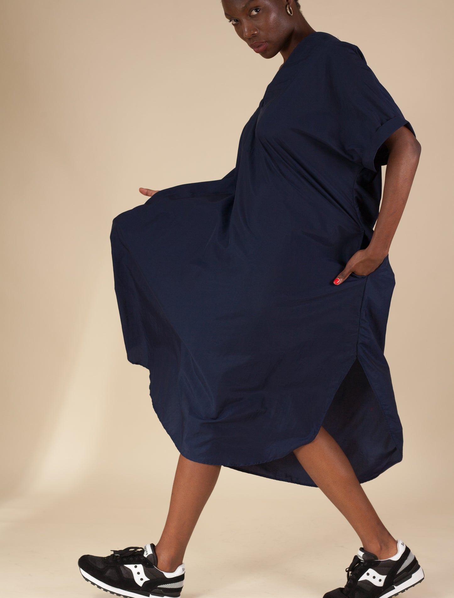 Plunge Neck Caftan (Navy)