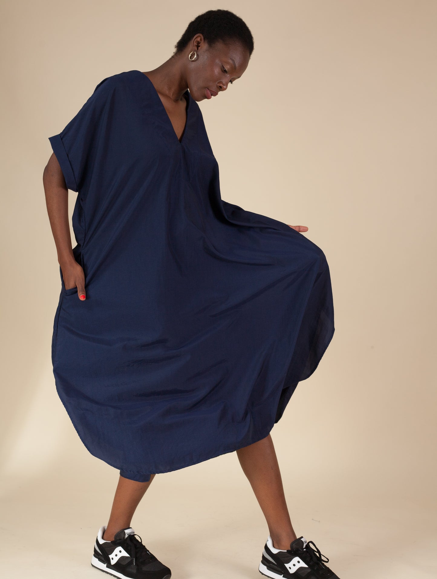 Plunge Neck Caftan (Navy)