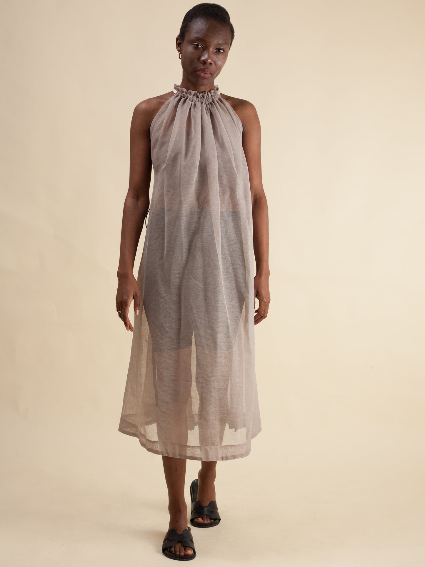 Halter Dress (Sheer Linen Grey)