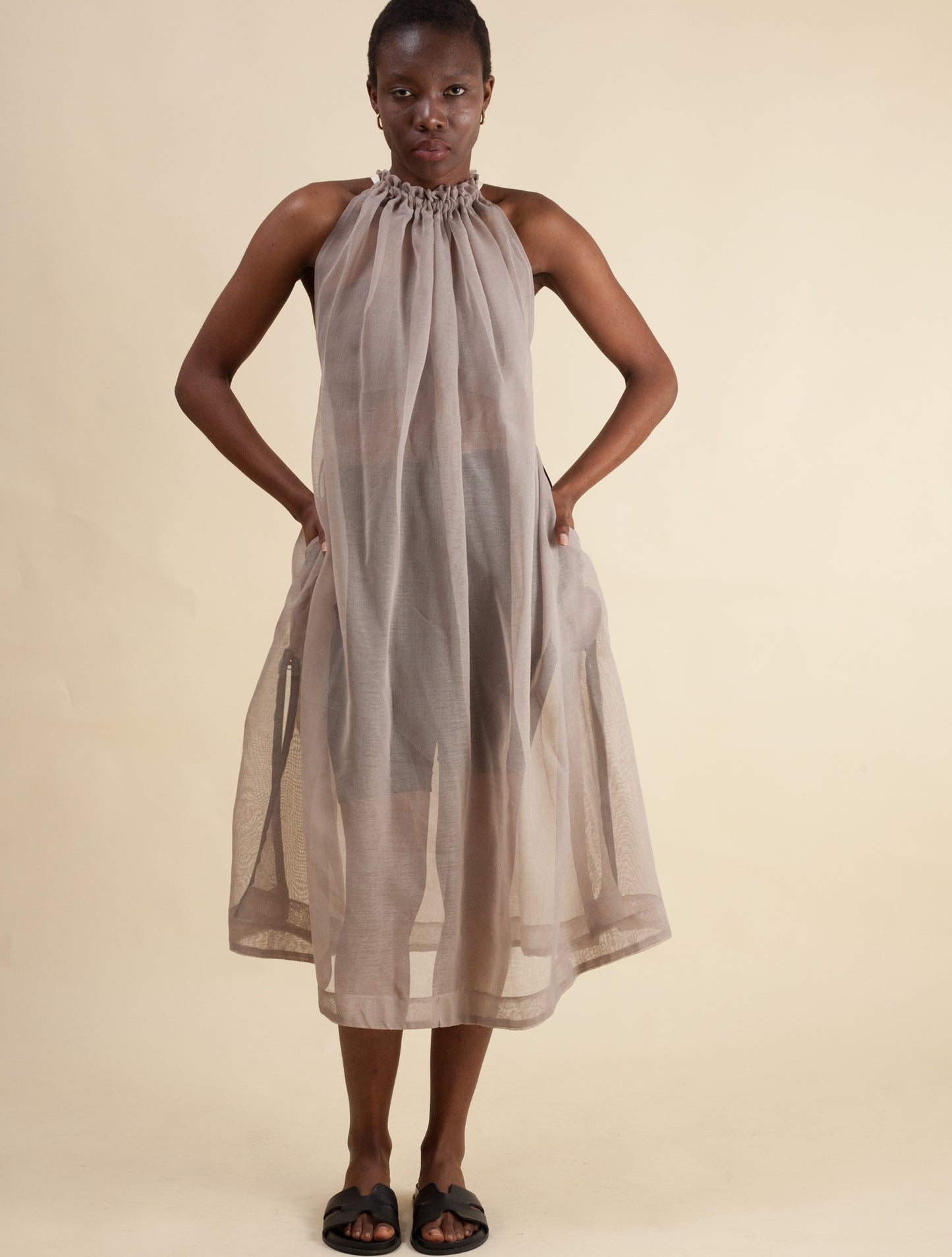 Halter Dress (Sheer Linen Grey)