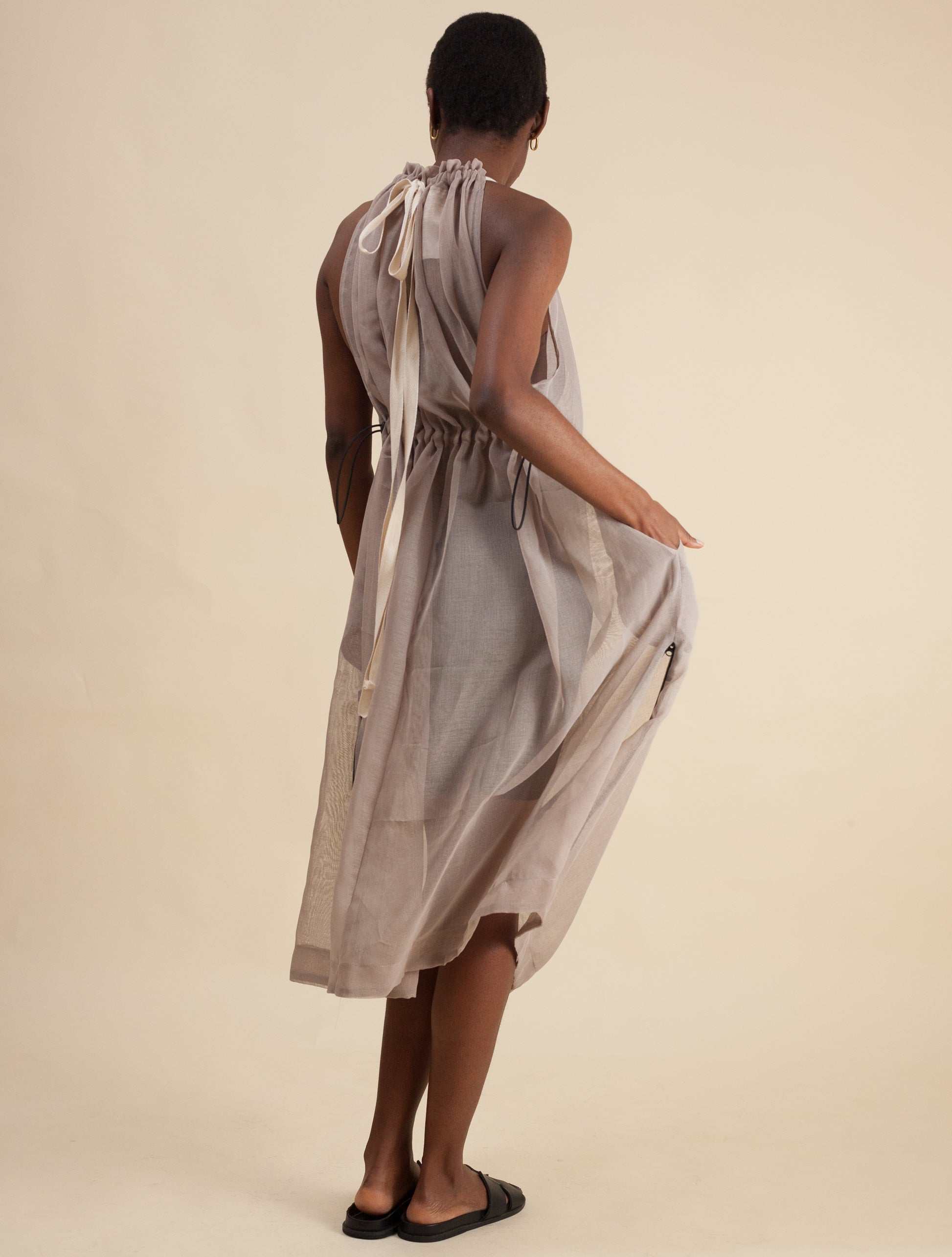 Halter Dress (Sheer Linen Grey) – Research Unit