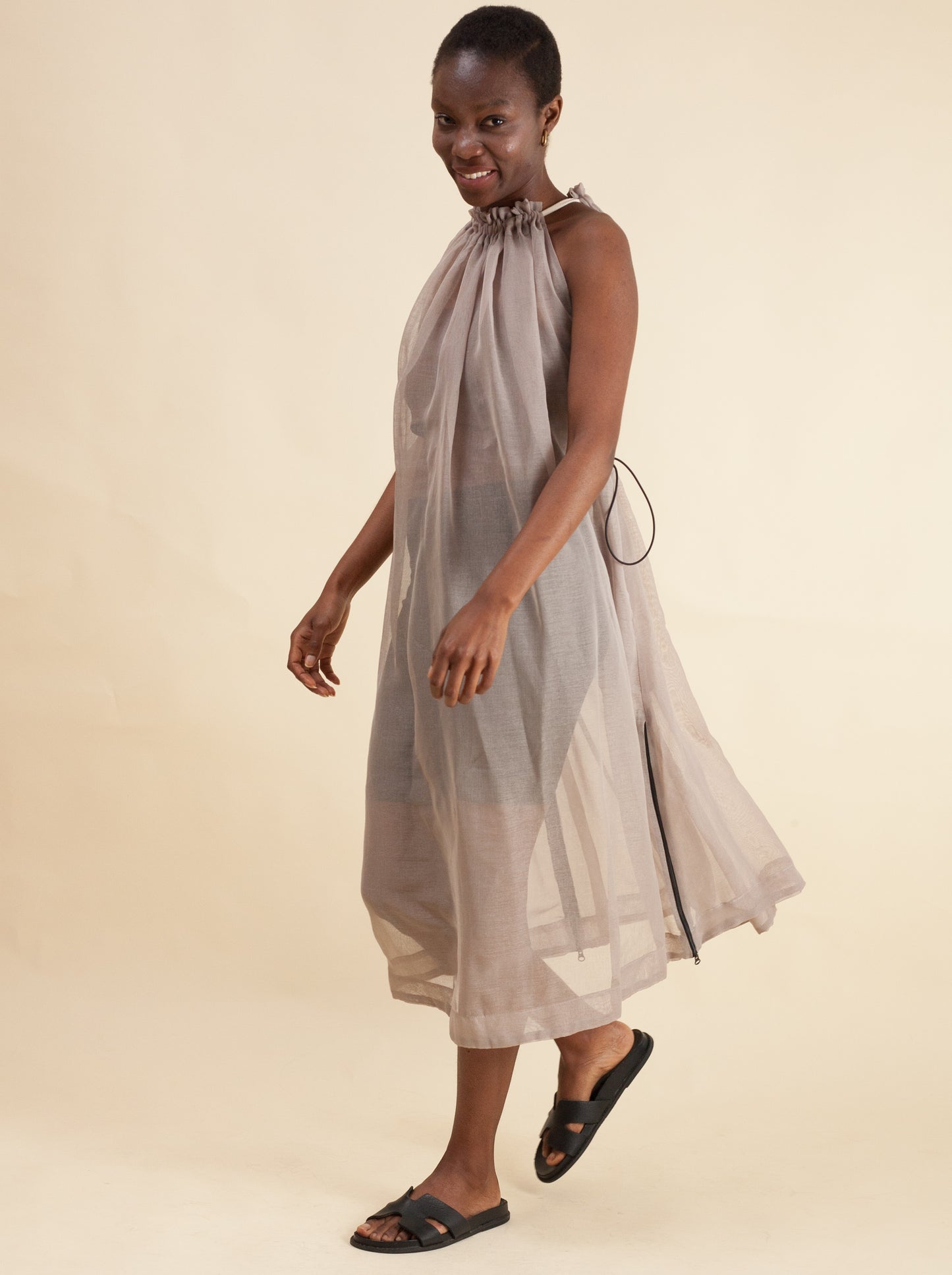 Halter Dress (Sheer Linen Grey)