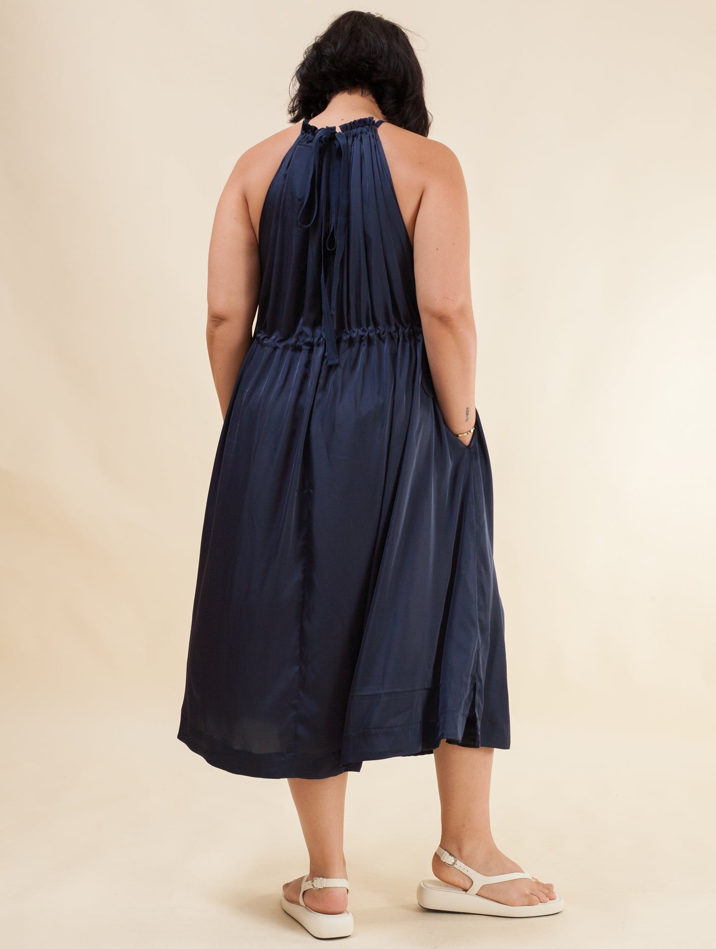 Halter Dress Satin (Navy)